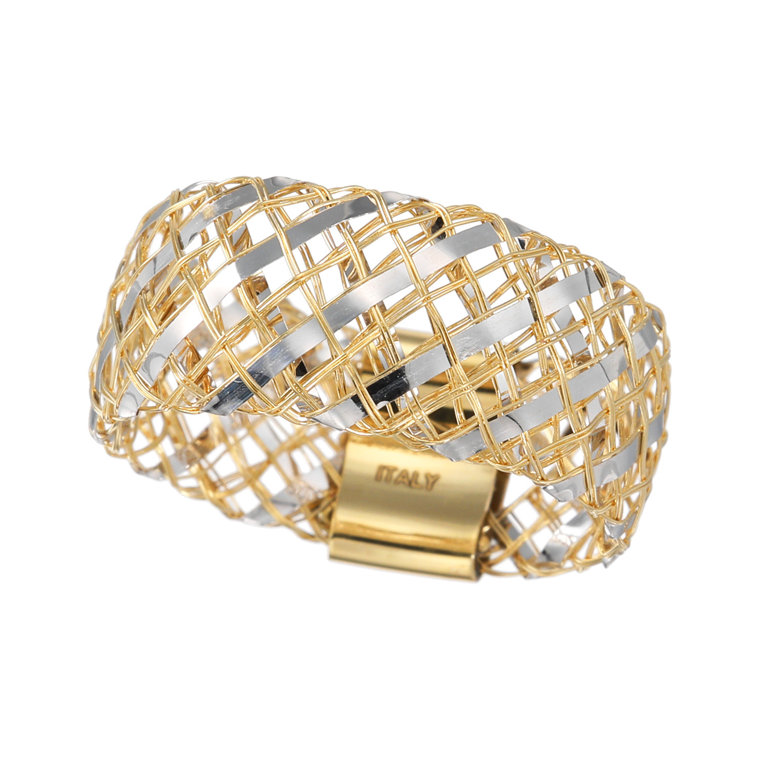 ミオ　イターリア １８Ｋツーカラーゴールド メッシュリング “カルツァ　ボンバータ”