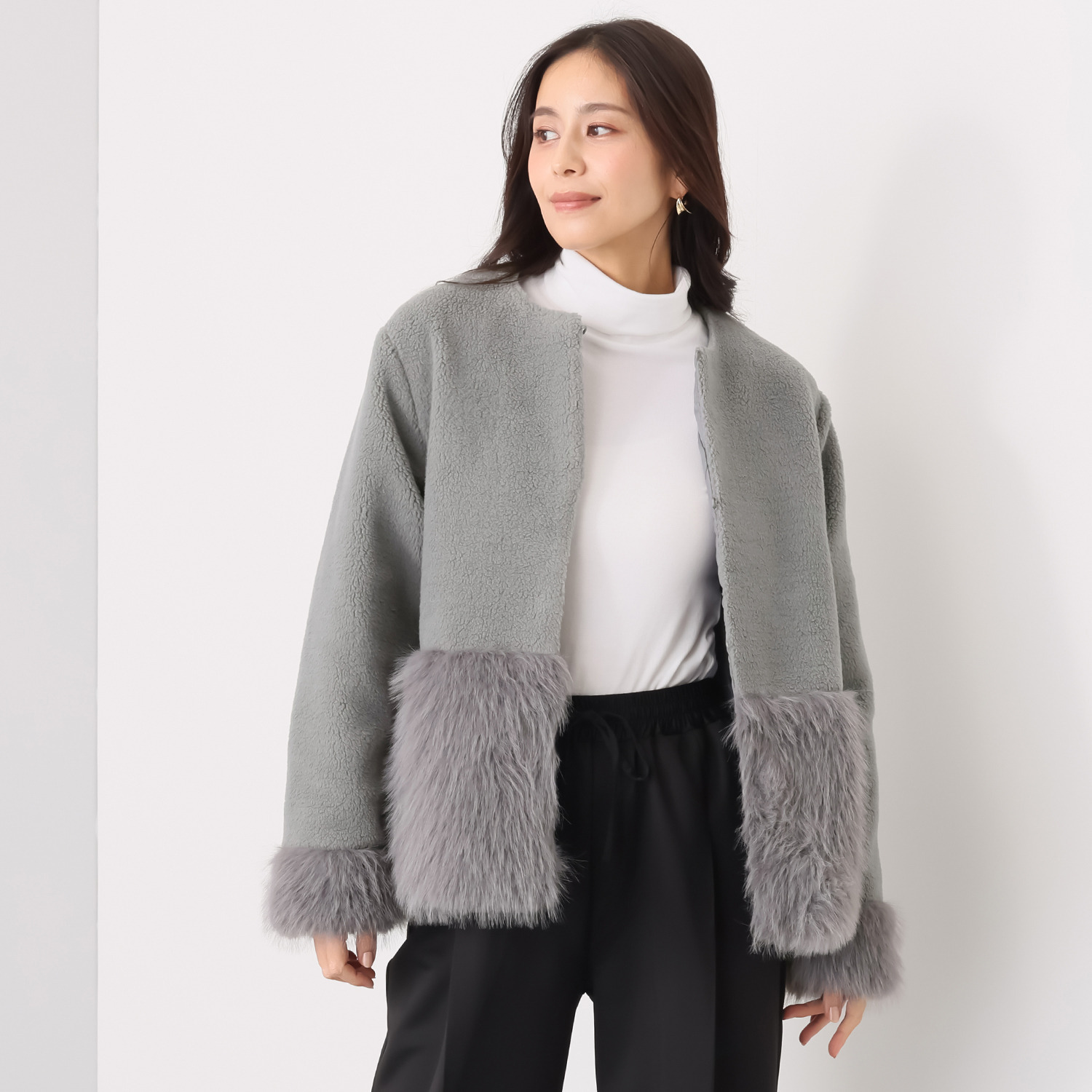 マチュート きれい見え本命アウター ボア×フェイクファー ショートコート