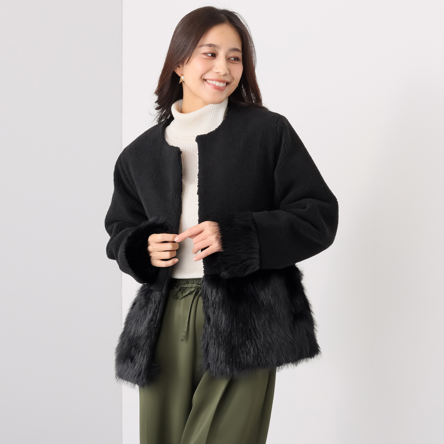 マチュート きれい見え本命アウター ボア×フェイクファー ショートコート