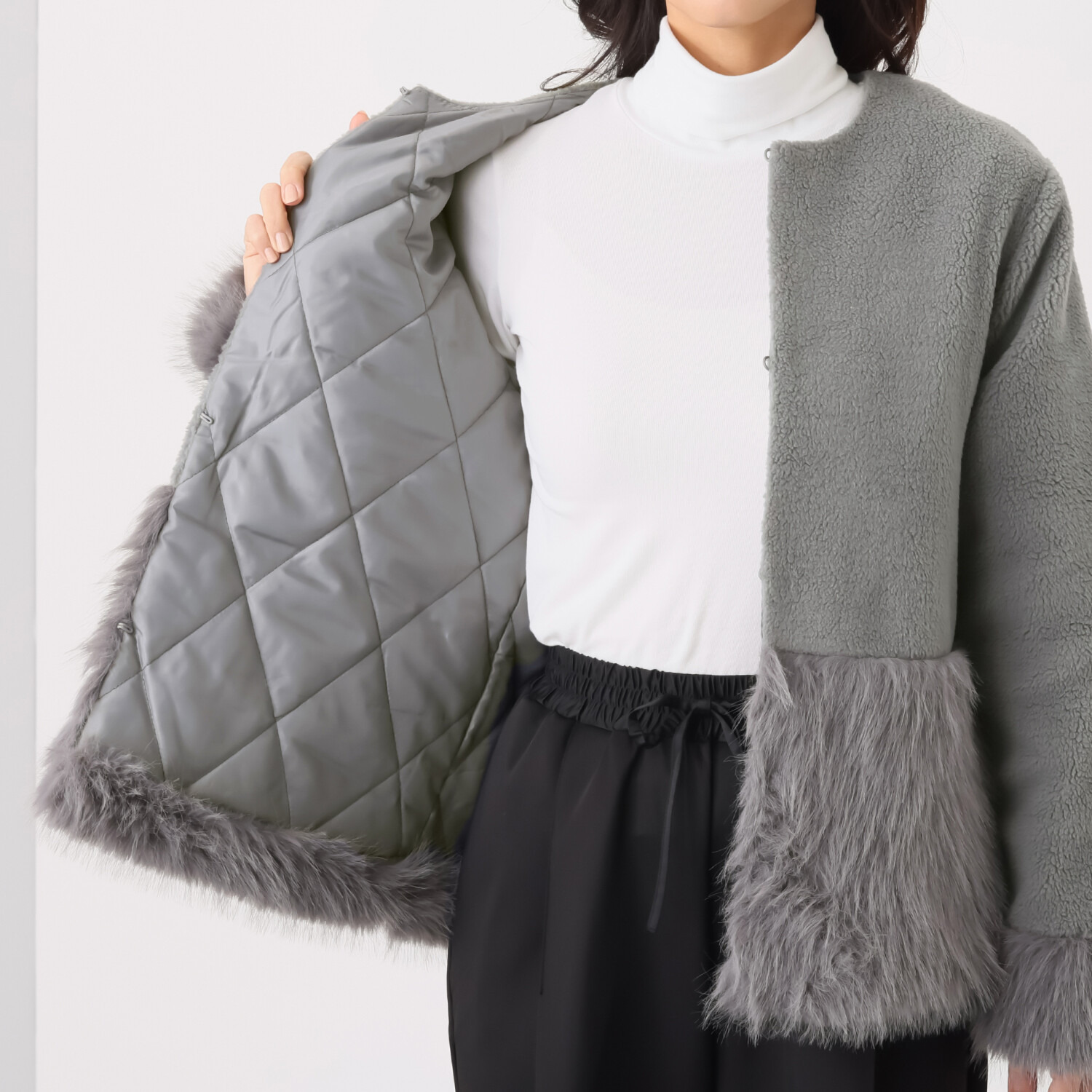 マチュート きれい見え本命アウター ボア×フェイクファー ショートコート