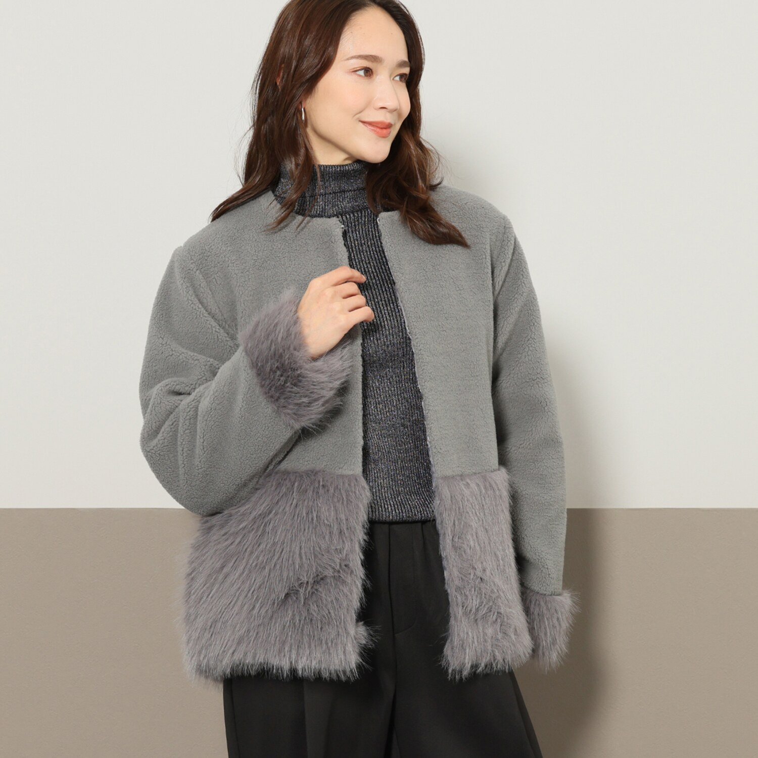 マチュート きれい見え本命アウター ボア×フェイクファー ショートコート