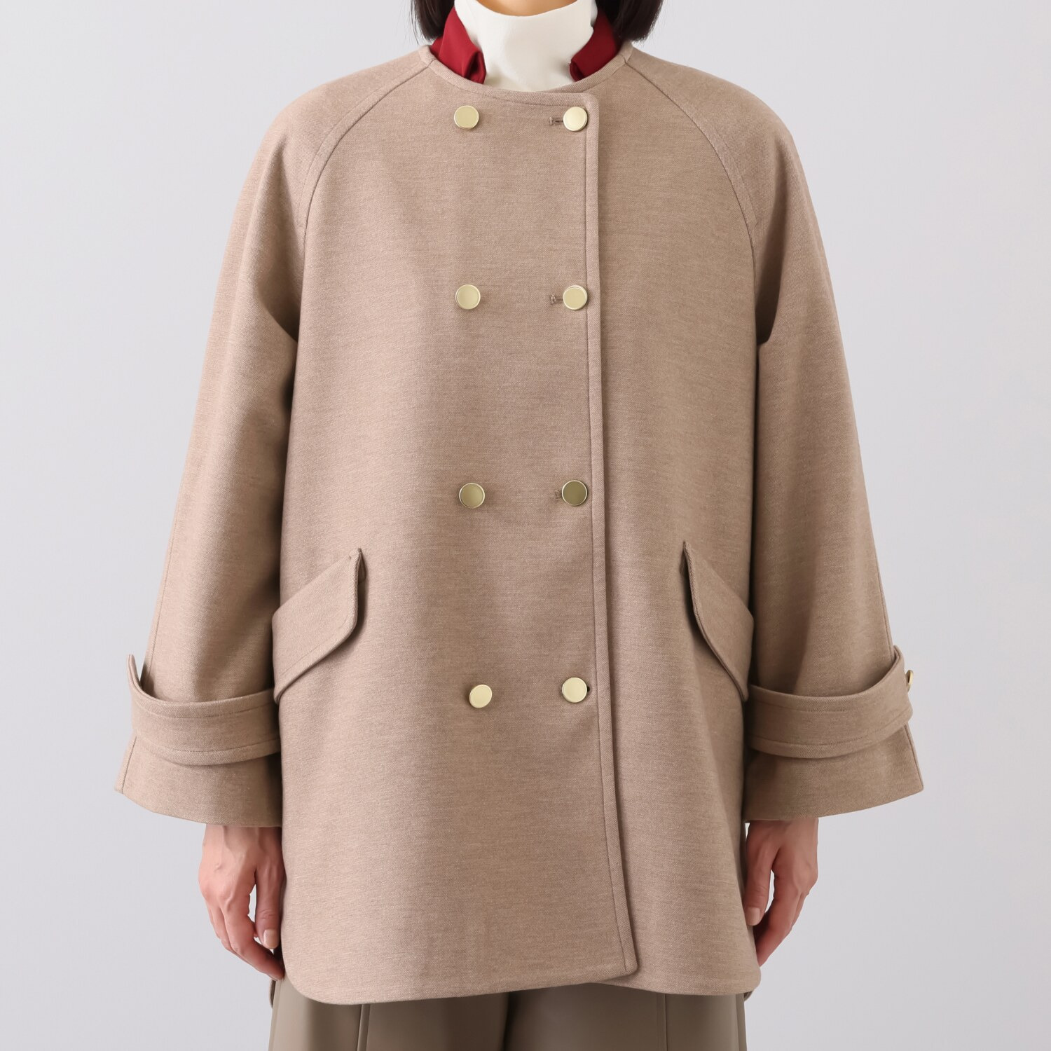 ボン・ブリコラージュ バイ　レイコ・ホウセンジ “ボンシック”なパリ風 共布マフラー付 ノーカラーコート