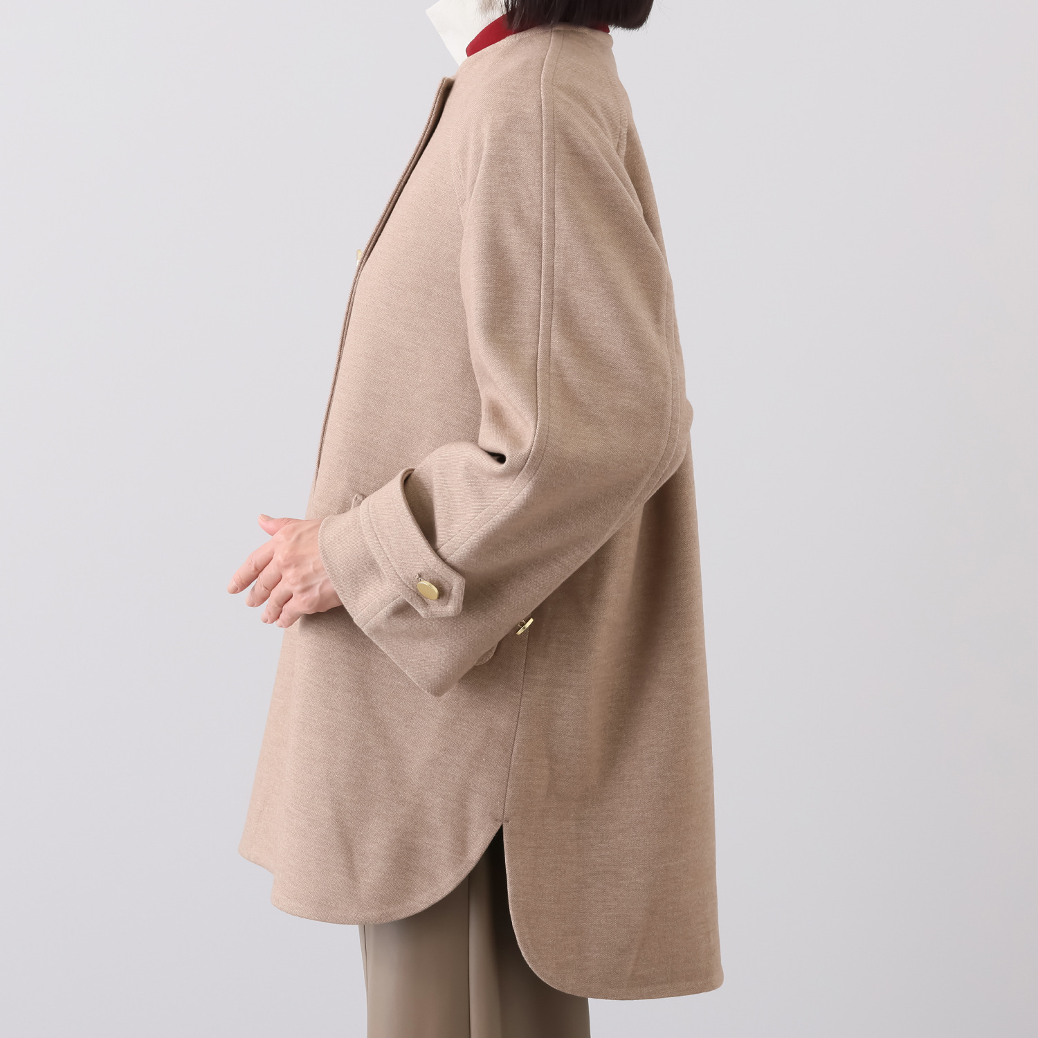 ボン・ブリコラージュ バイ　レイコ・ホウセンジ “ボンシック”なパリ風 共布マフラー付 ノーカラーコート