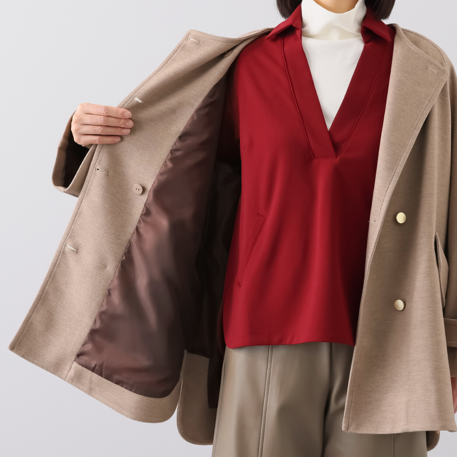 ボン・ブリコラージュ バイ　レイコ・ホウセンジ “ボンシック”なパリ風 共布マフラー付 ノーカラーコート