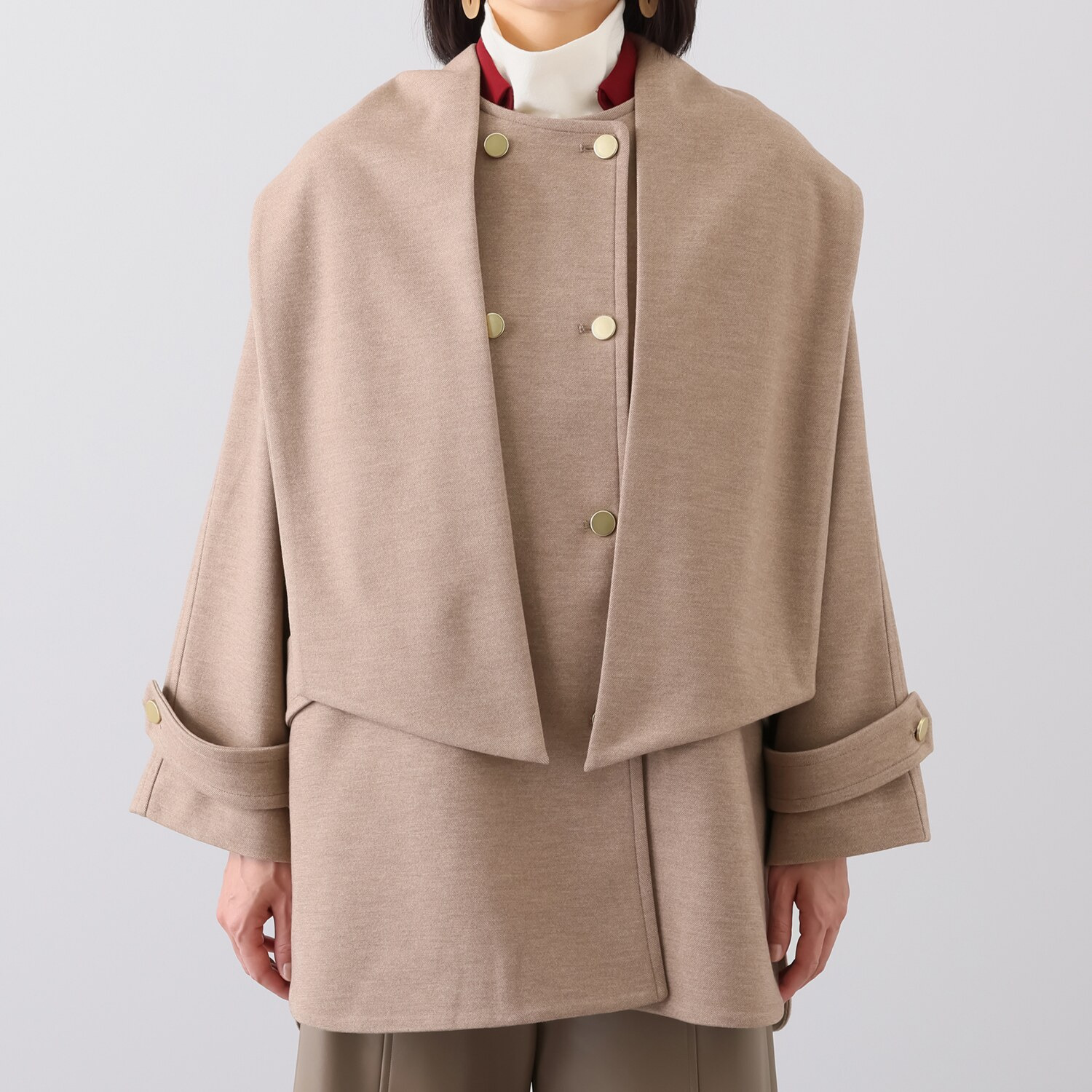 ボン・ブリコラージュ バイ　レイコ・ホウセンジ “ボンシック”なパリ風 共布マフラー付 ノーカラーコート