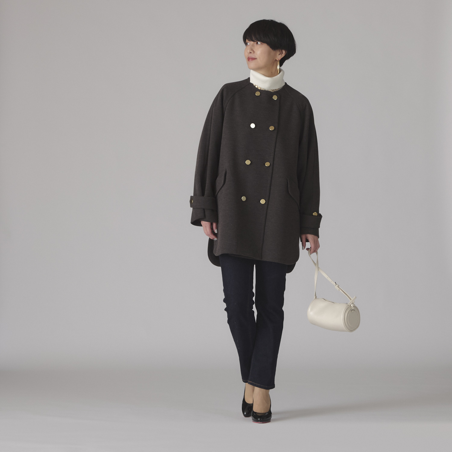 ボン・ブリコラージュ バイ　レイコ・ホウセンジ “ボンシック”なパリ風 共布マフラー付 ノーカラーコート