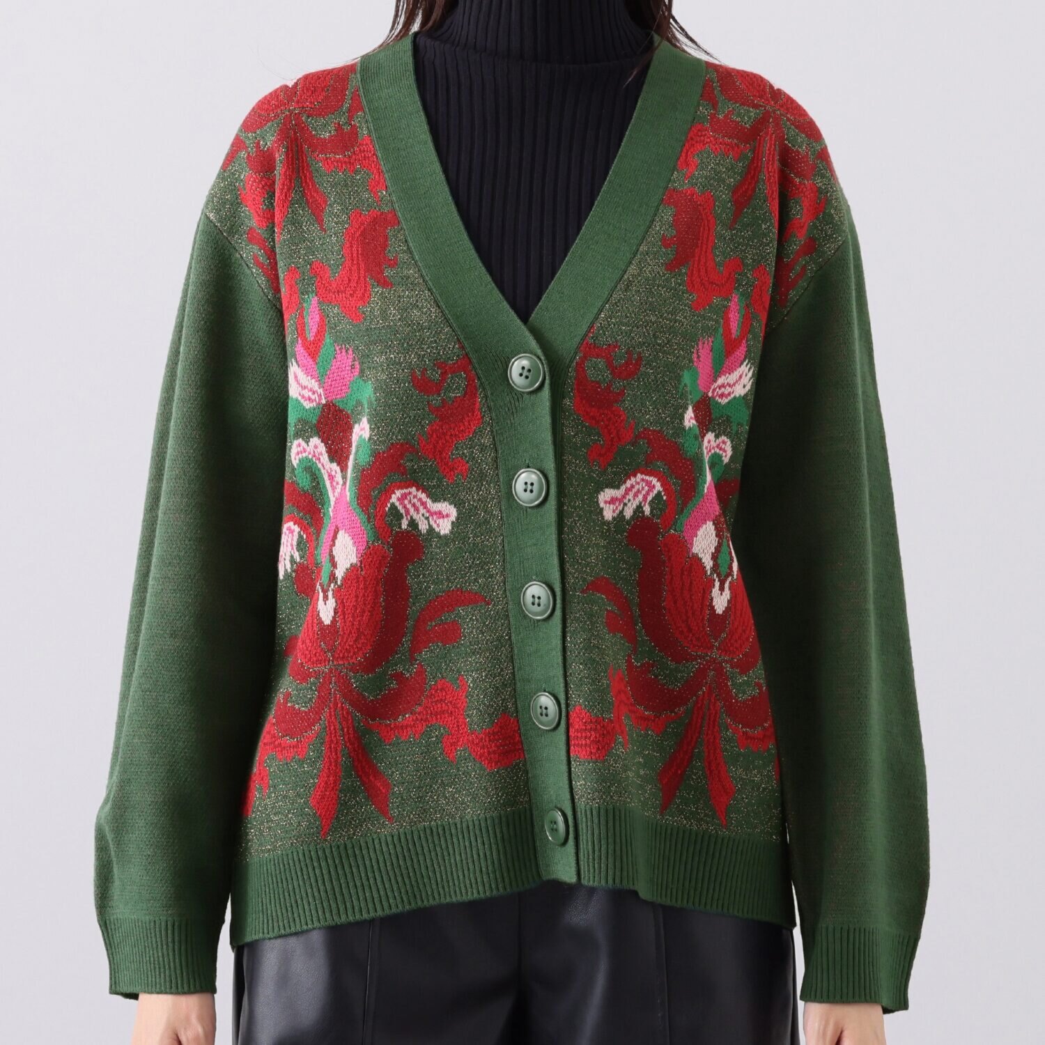 ミューリエ ヴィンテージ感漂う魅力 アラベスク柄ジャガード ニットカーディガン