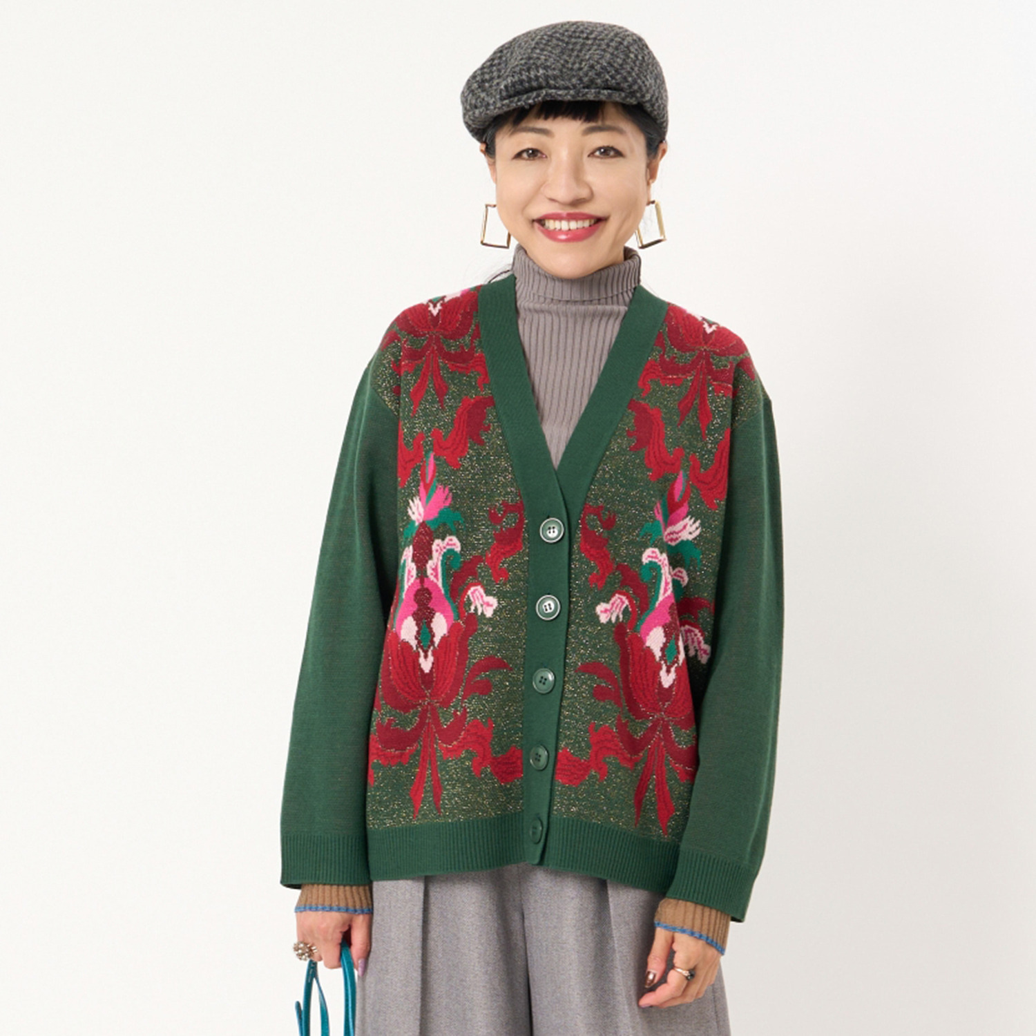 ミューリエ ヴィンテージ感漂う魅力 アラベスク柄ジャガード ニットカーディガン