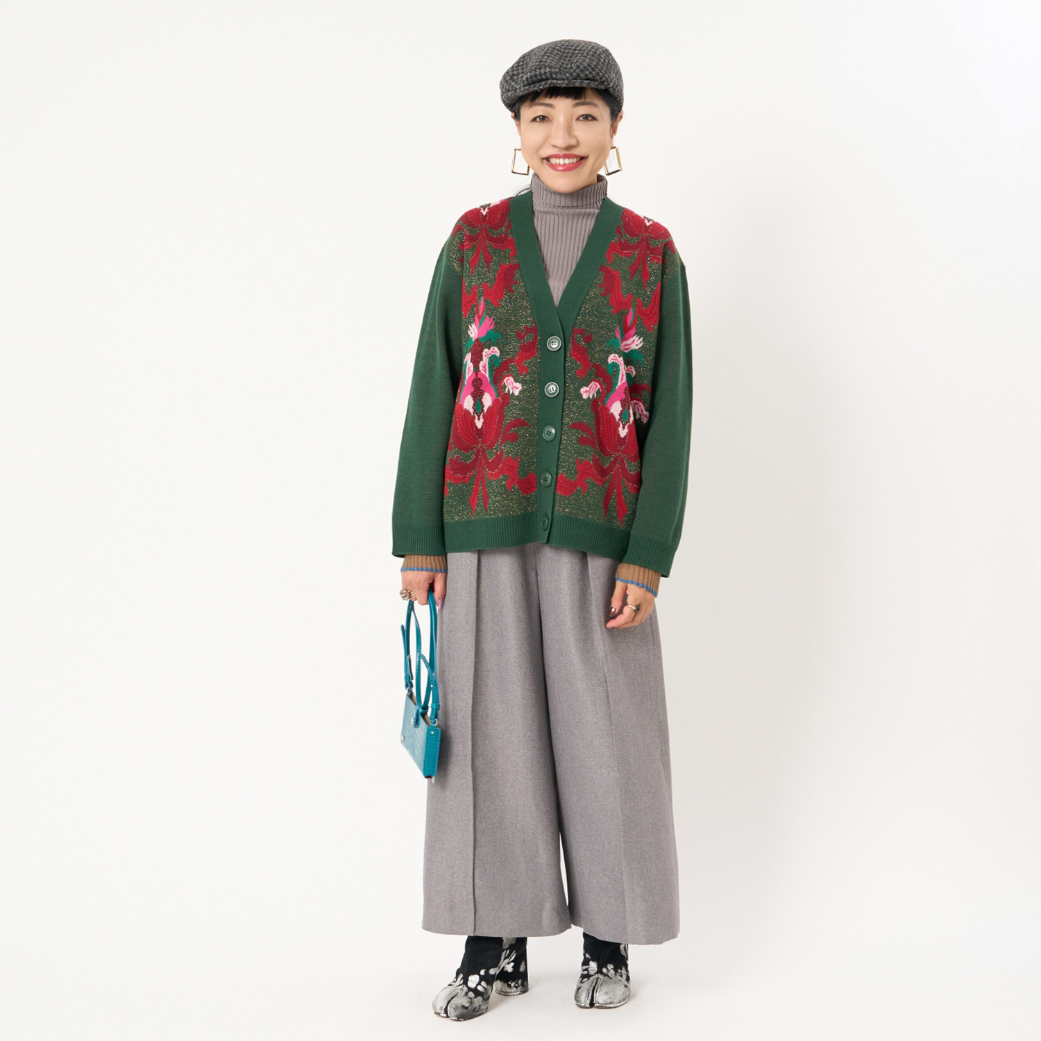 ミューリエ ヴィンテージ感漂う魅力 アラベスク柄ジャガード ニットカーディガン