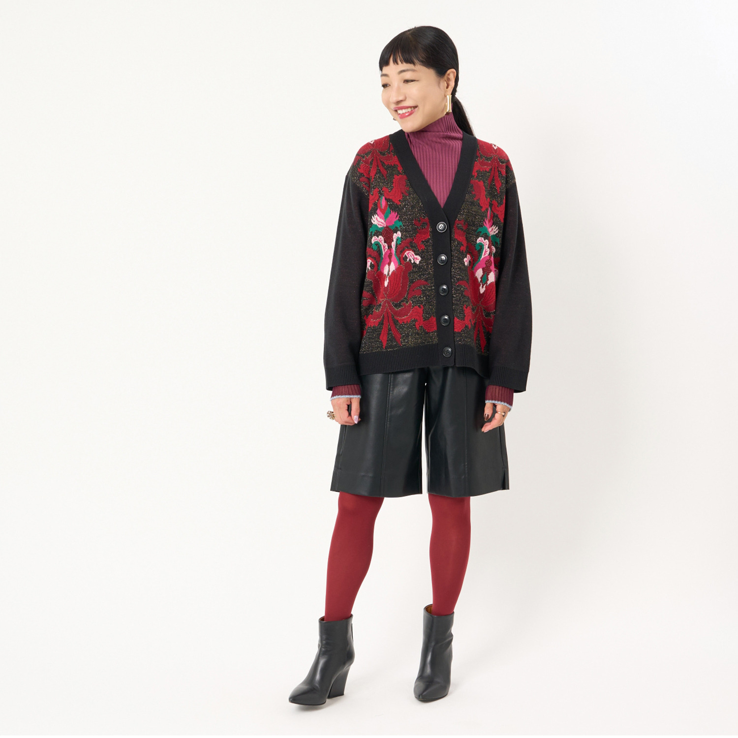 ミューリエ ヴィンテージ感漂う魅力 アラベスク柄ジャガード ニットカーディガン