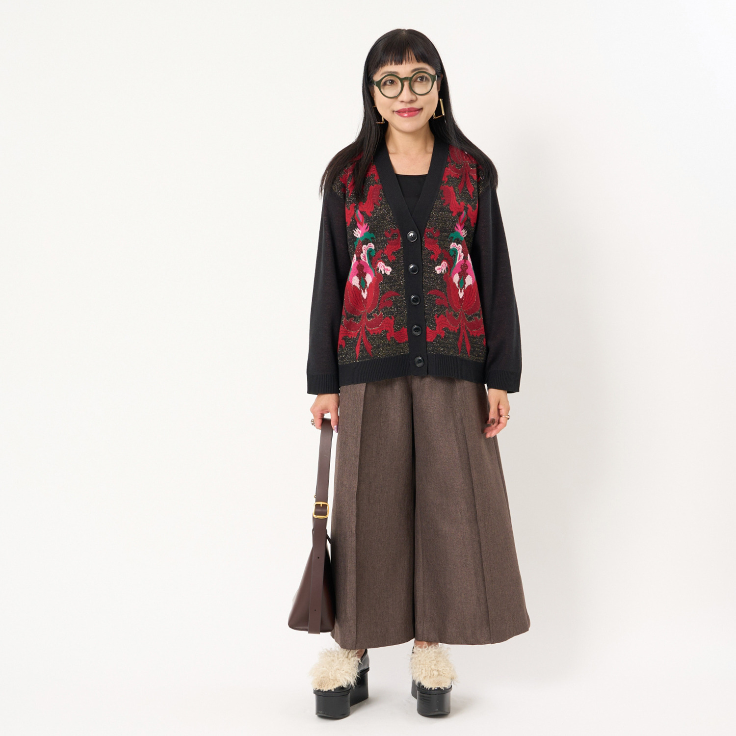 ミューリエ ヴィンテージ感漂う魅力 アラベスク柄ジャガード ニットカーディガン