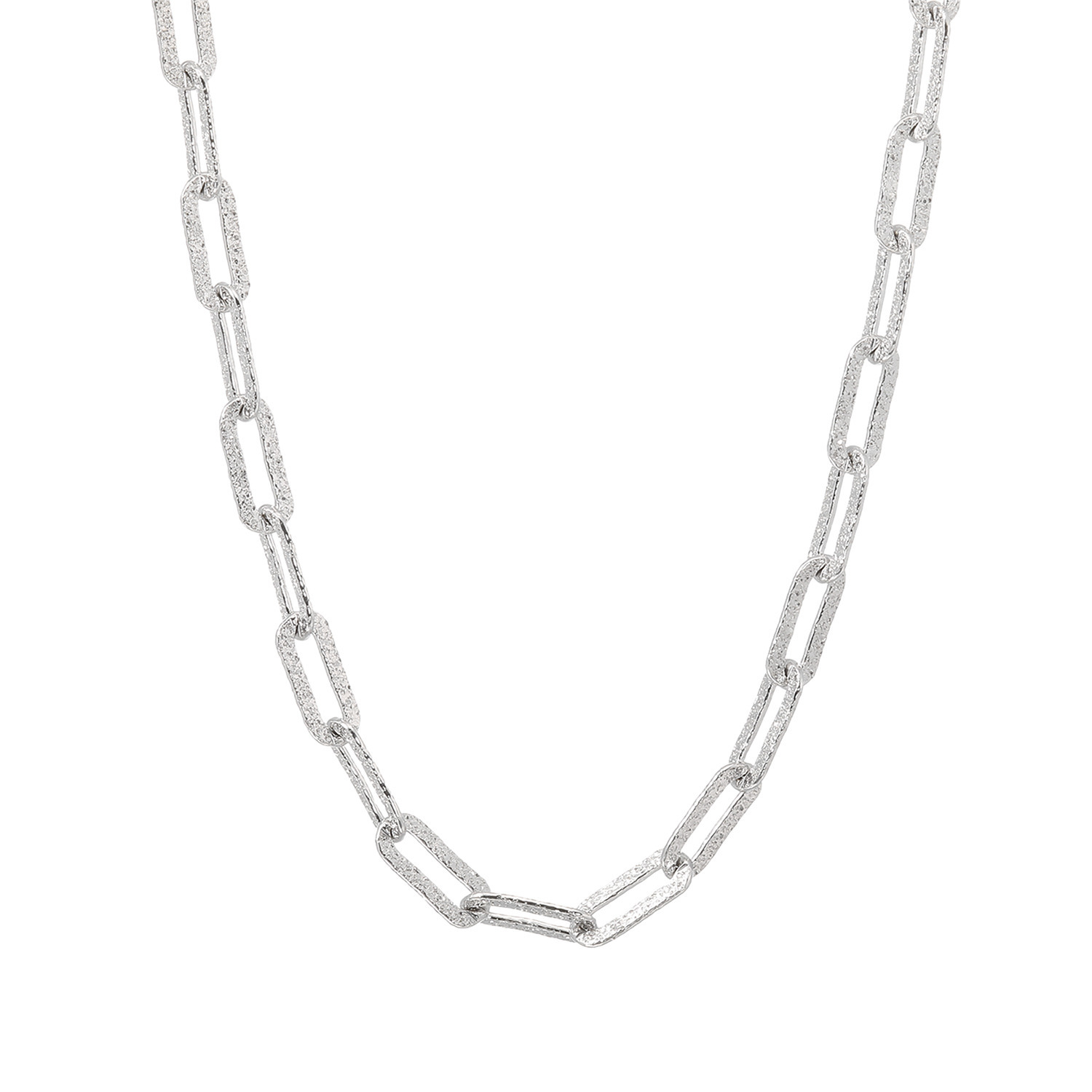 エクセラ イタリアン・シルバー ２層コーティング サテン＆ハンマー加工 ペーパークリップ チェーンネックレス