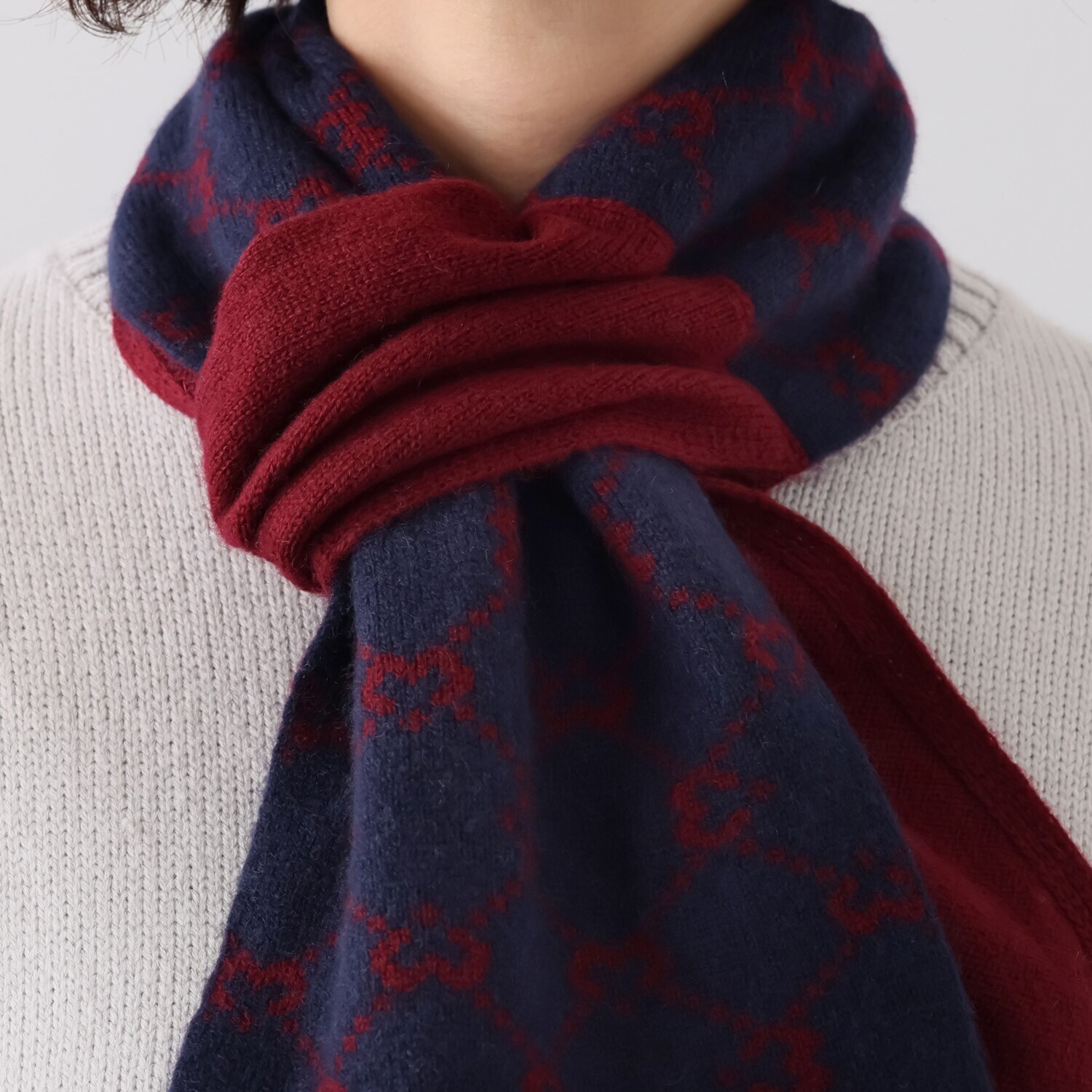 ミラ・ショーン 内モンゴル産 カシミヤ１００％ ジャガードニットマフラー