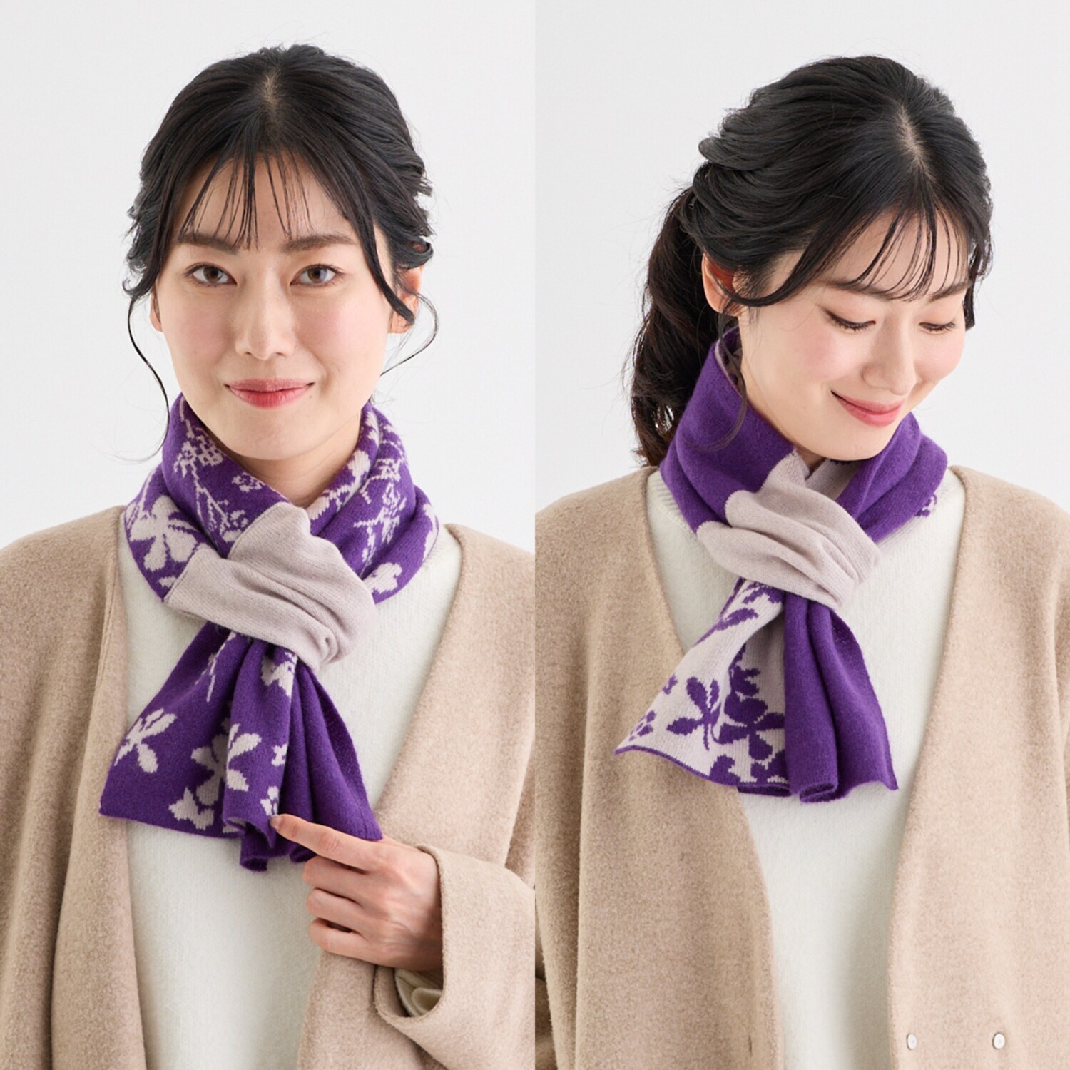 ミラ・ショーン 内モンゴル産 カシミヤ１００％ ジャガードニットマフラー