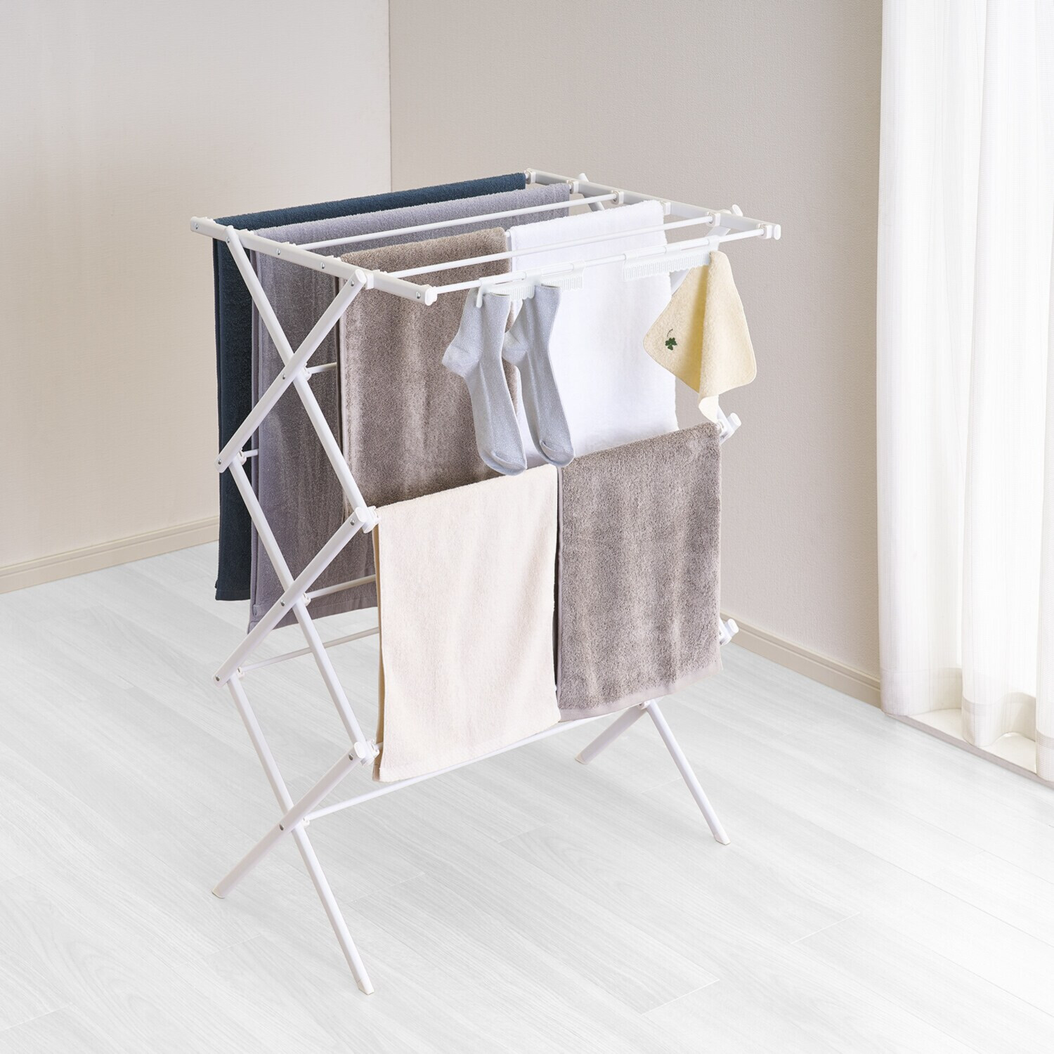 究極の工具不要♪ パーツをはめ込むだけで 簡単組み立ての 部屋干しアイテム！ クイックロック コンパクトスタンド物干し