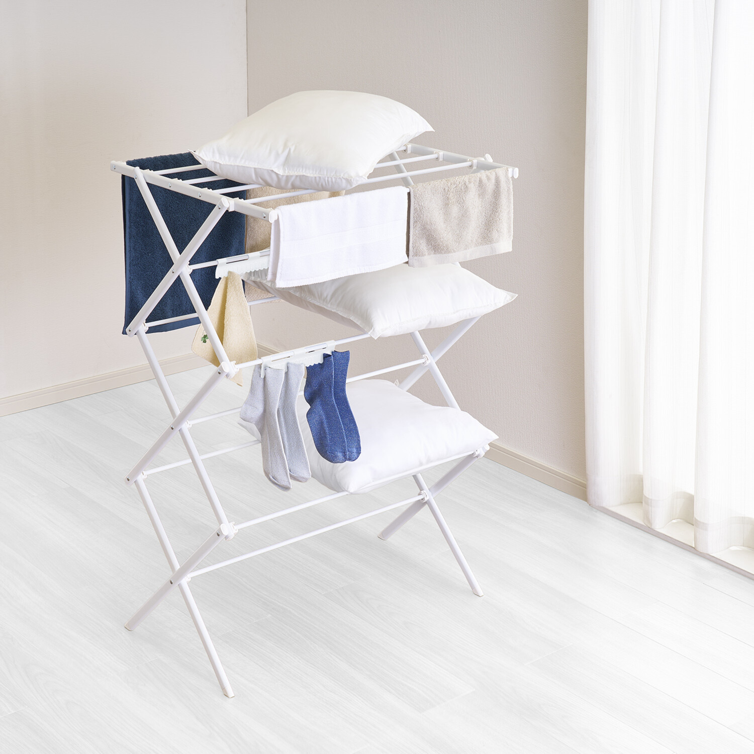 究極の工具不要♪ パーツをはめ込むだけで 簡単組み立ての 部屋干しアイテム！ クイックロック コンパクトスタンド物干し