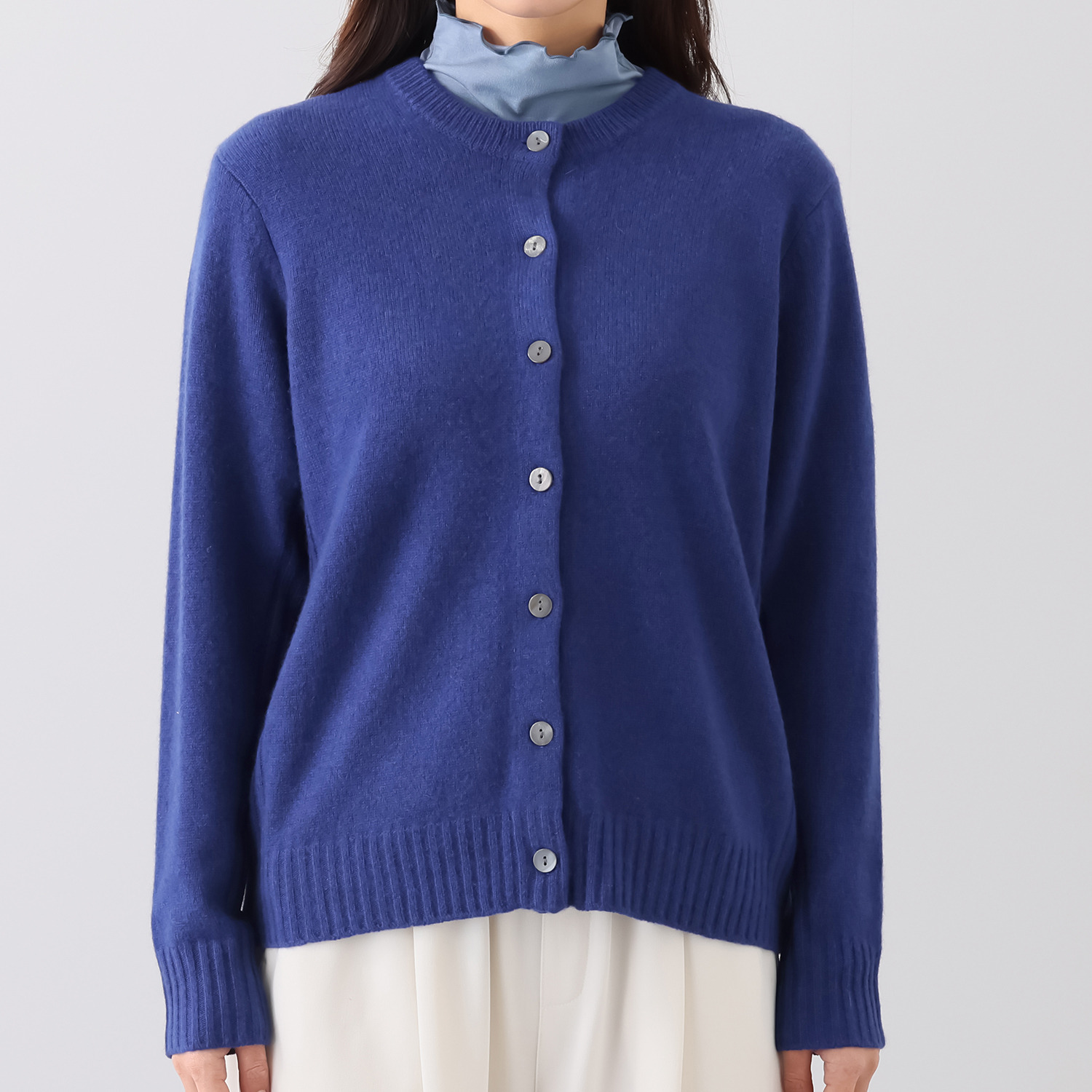 ナチュラム お手入れ簡単 カシミヤヤクの すっきり見えする 編地切替カーディガン