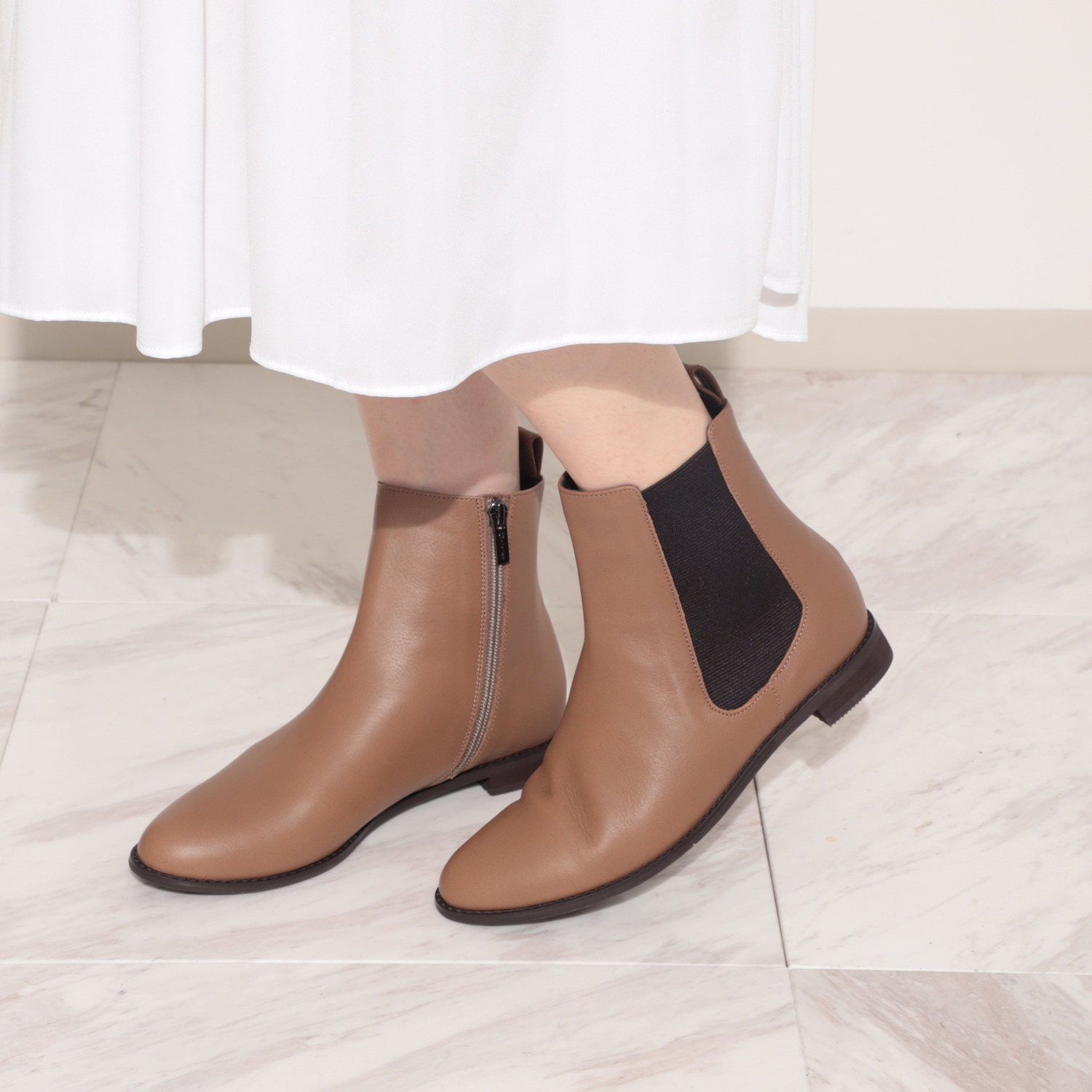 卑弥呼 日本製　はっ水牛革 サイドゴアショートブーツ