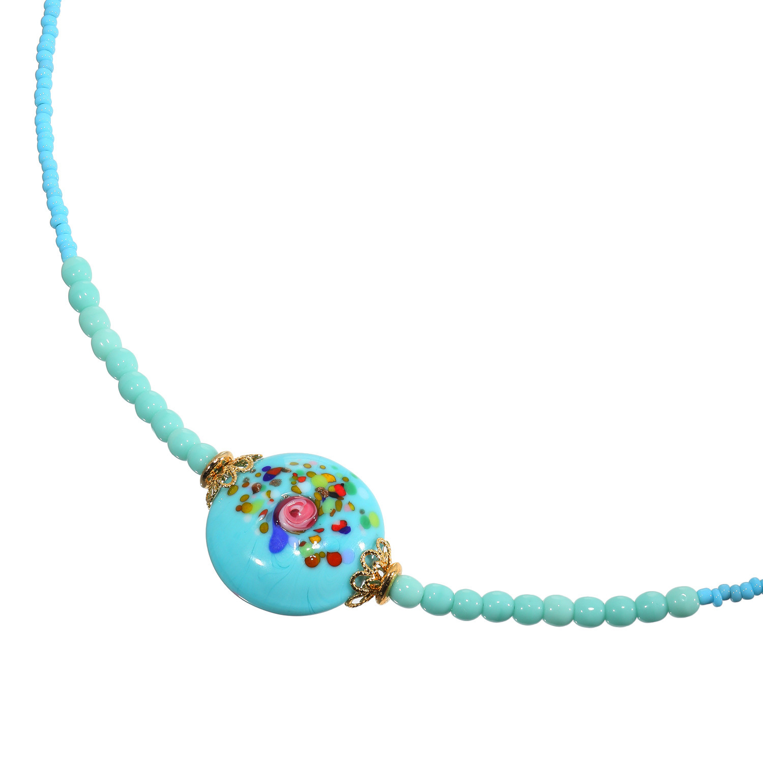 アビステ ベネチアンガラス ローズデザイン ペスタッチョ ネックレス