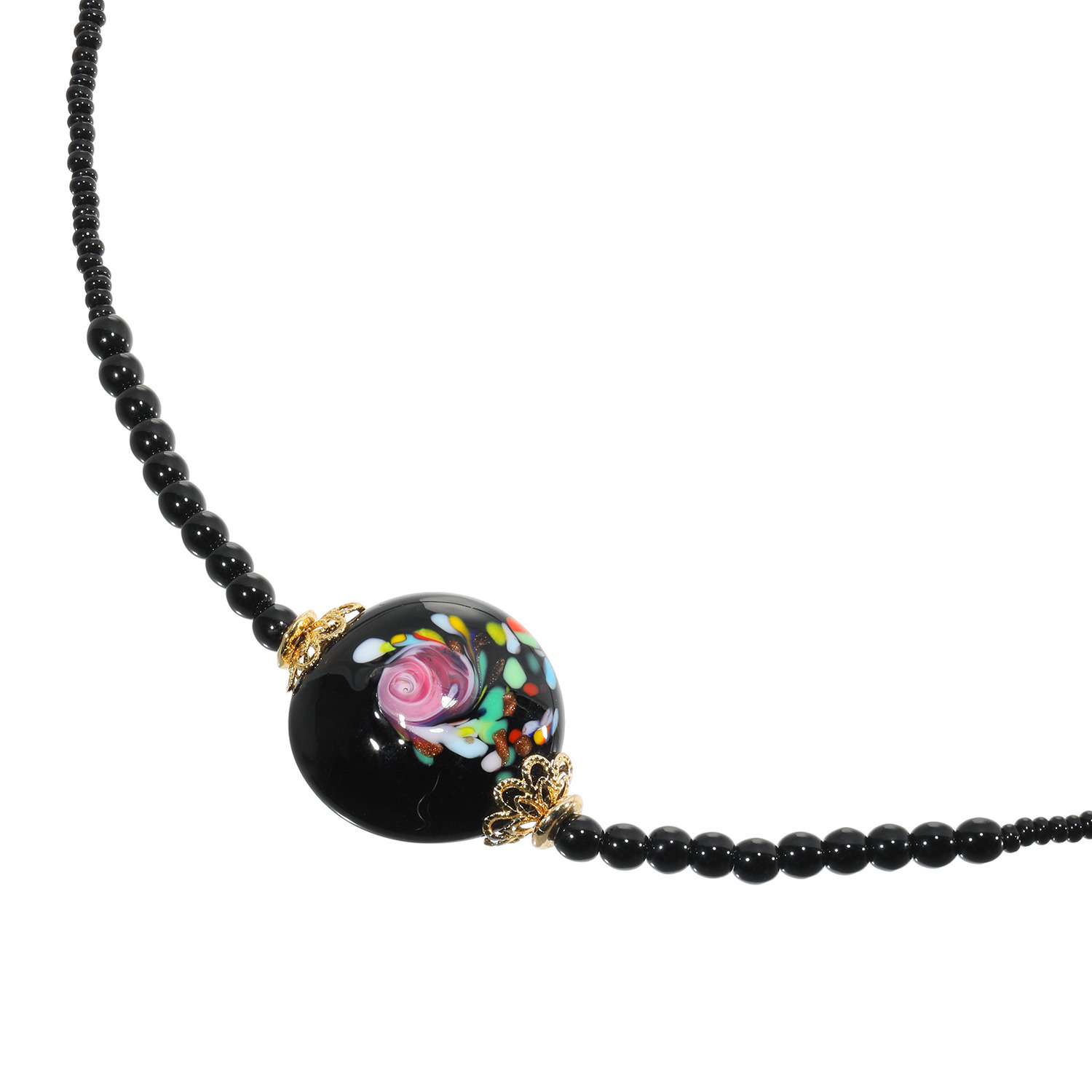 アビステ ベネチアンガラス ローズデザイン ペスタッチョ ネックレス