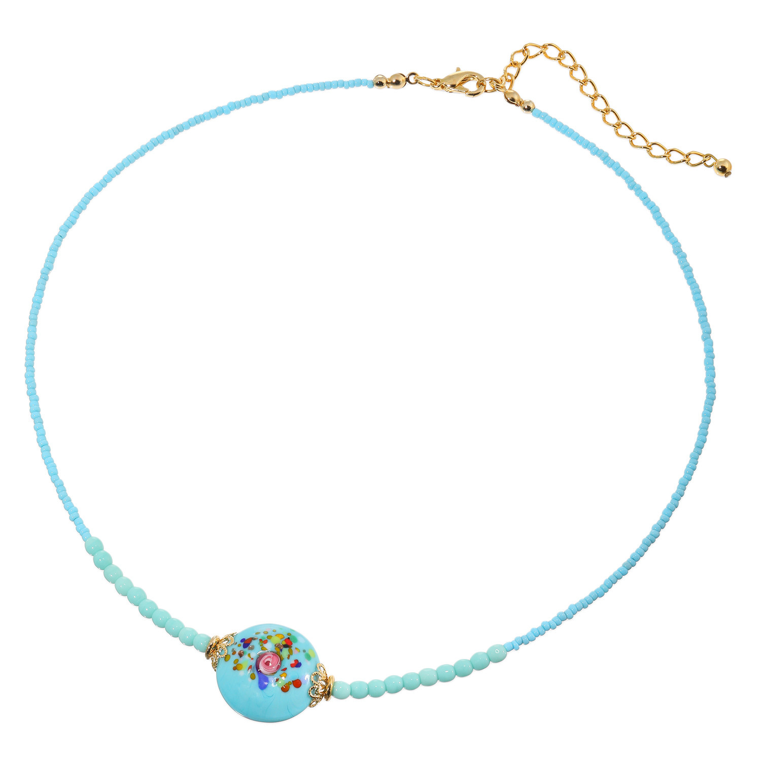 アビステ ベネチアンガラス ローズデザイン ペスタッチョ ネックレス