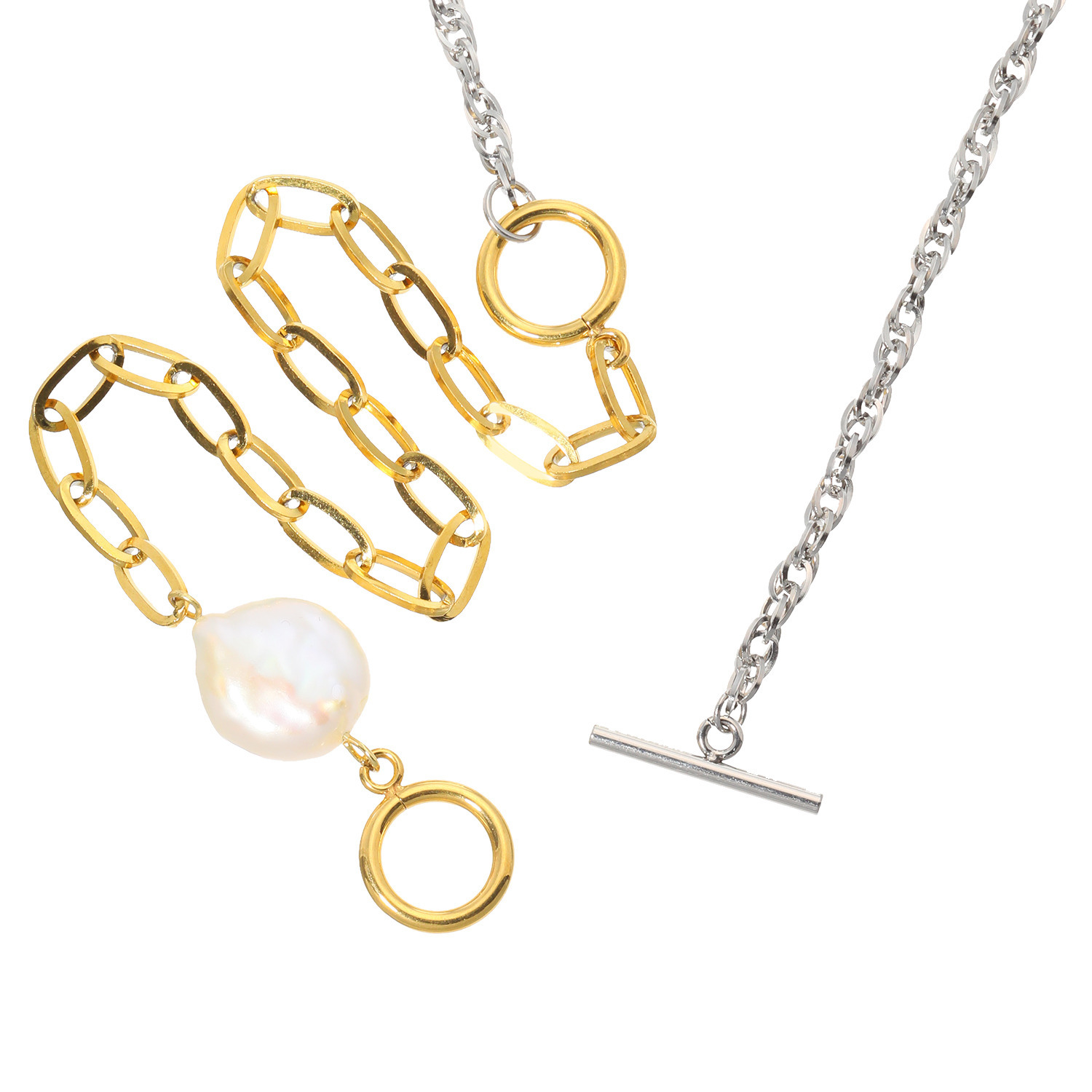 レクルール ステンレス 淡水パール マルチなアレンジができる デザインネックレス