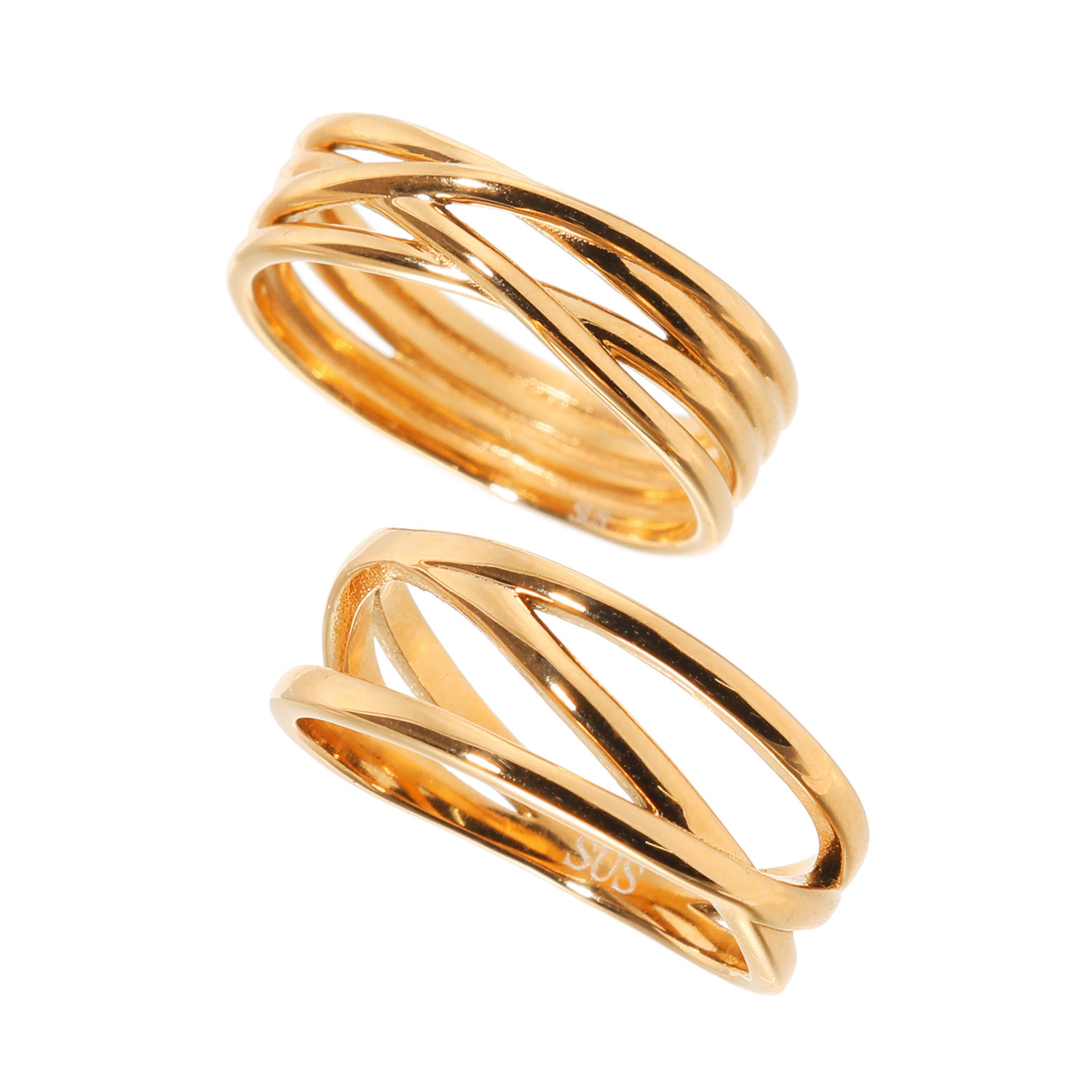 レクルール ステンレス ３連デザイン＆ ４連デザイン リング２点セット