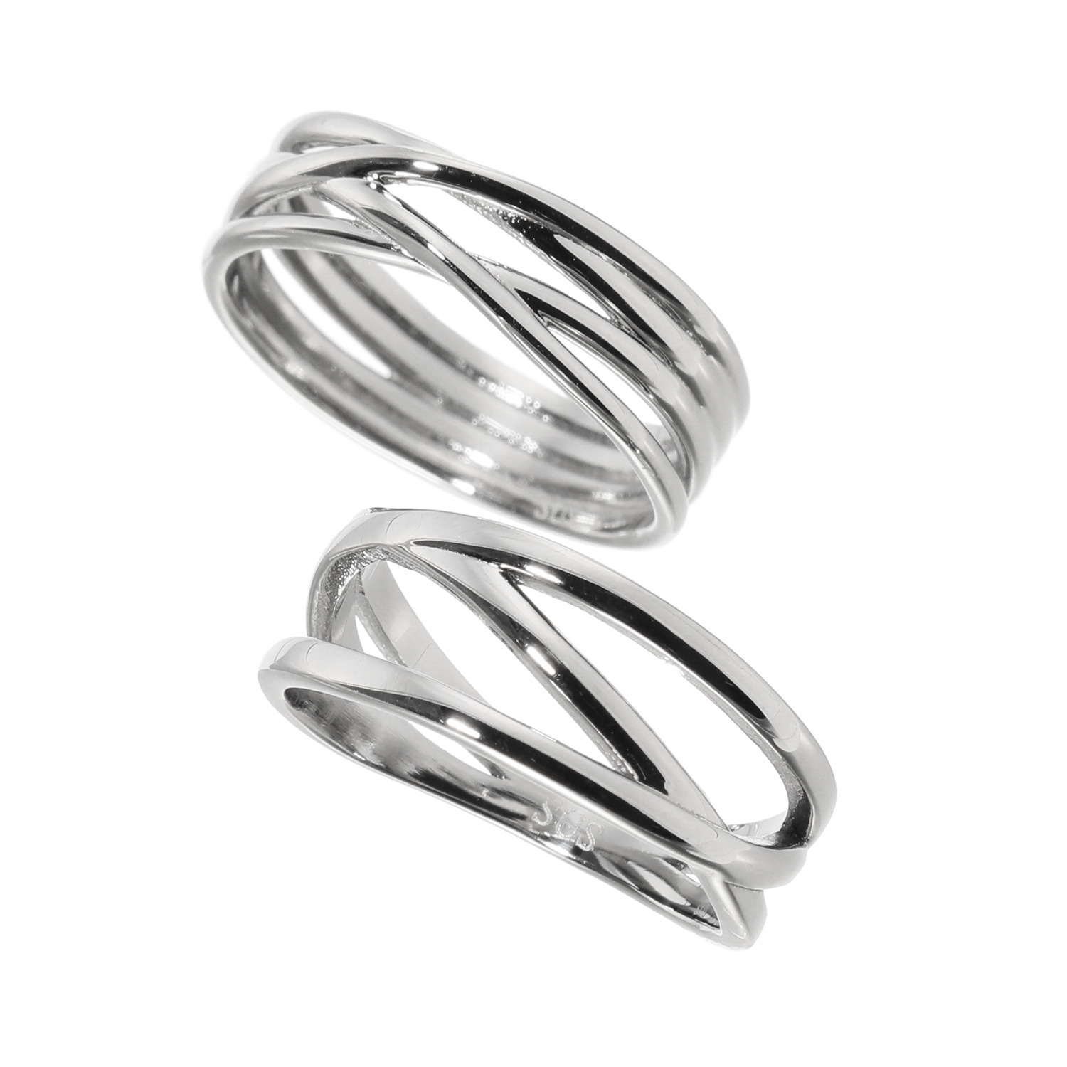 レクルール ステンレス ３連デザイン＆ ４連デザイン リング２点セット