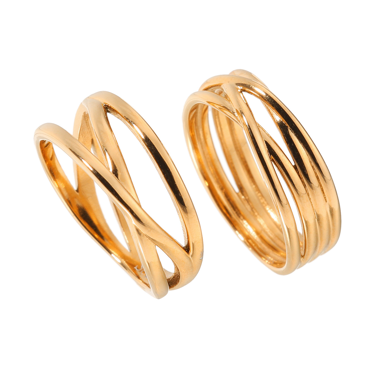 レクルール ステンレス ３連デザイン＆ ４連デザイン リング２点セット