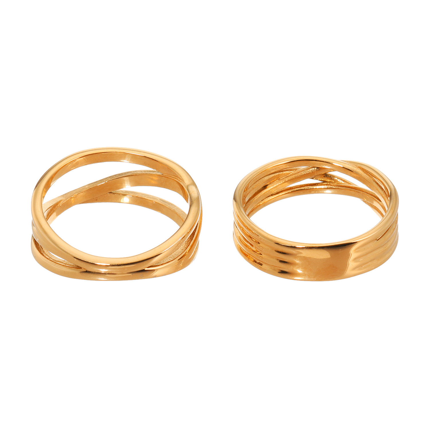 レクルール ステンレス ３連デザイン＆ ４連デザイン リング２点セット