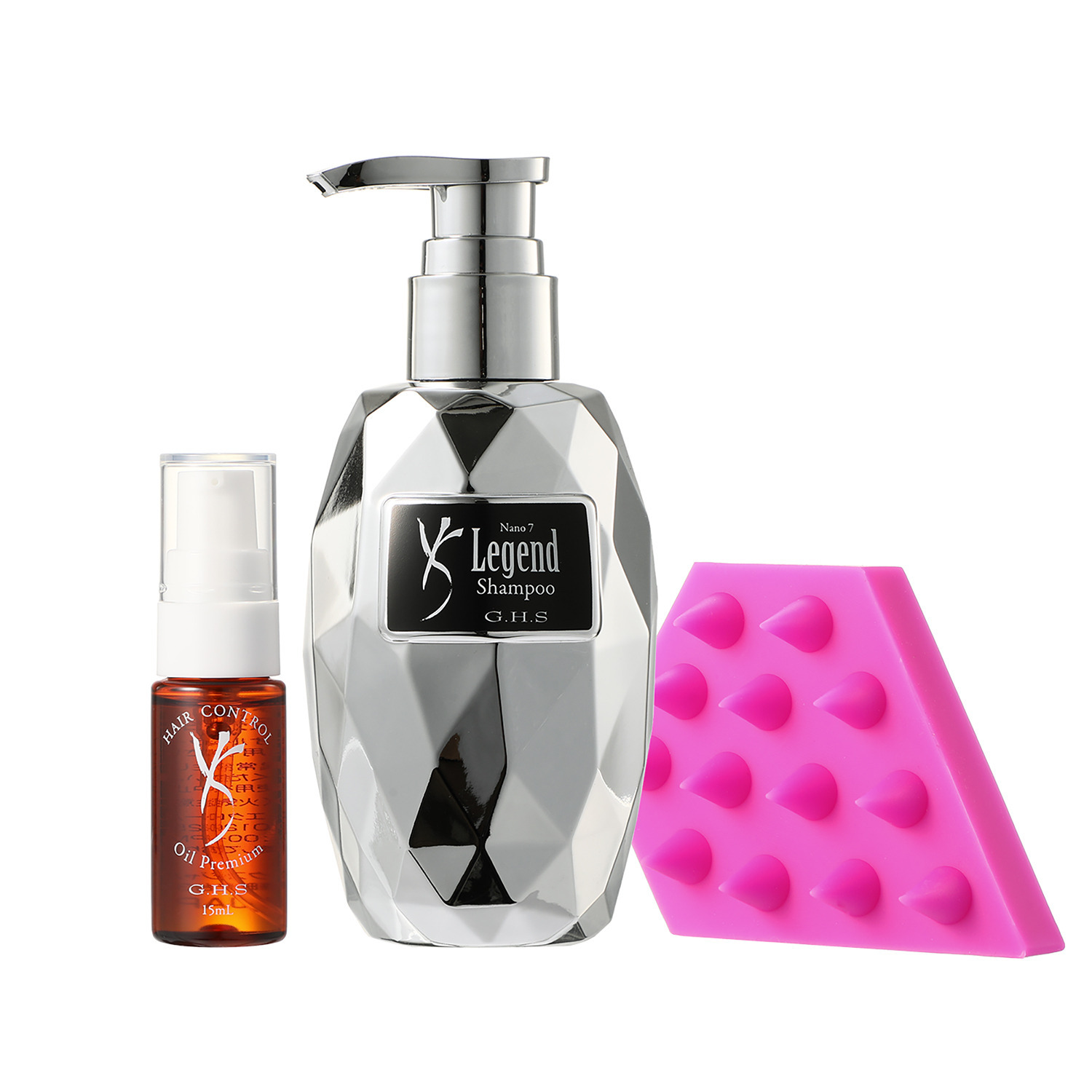 ジーエイチエス 独自技術を用いて開発 頭皮に潤いを与える ナノ　７ レジェンド　シャンプー＆ ダイヤモンドヘッド コントロールブラシ 特別セット