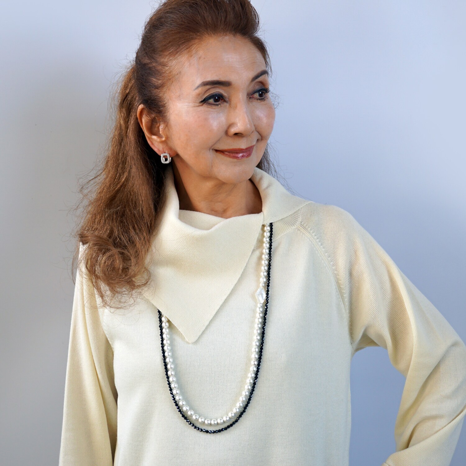 マダムヒロコ ブラックスピネル キラキラカット ロングネックレス “ブラックシャイン”