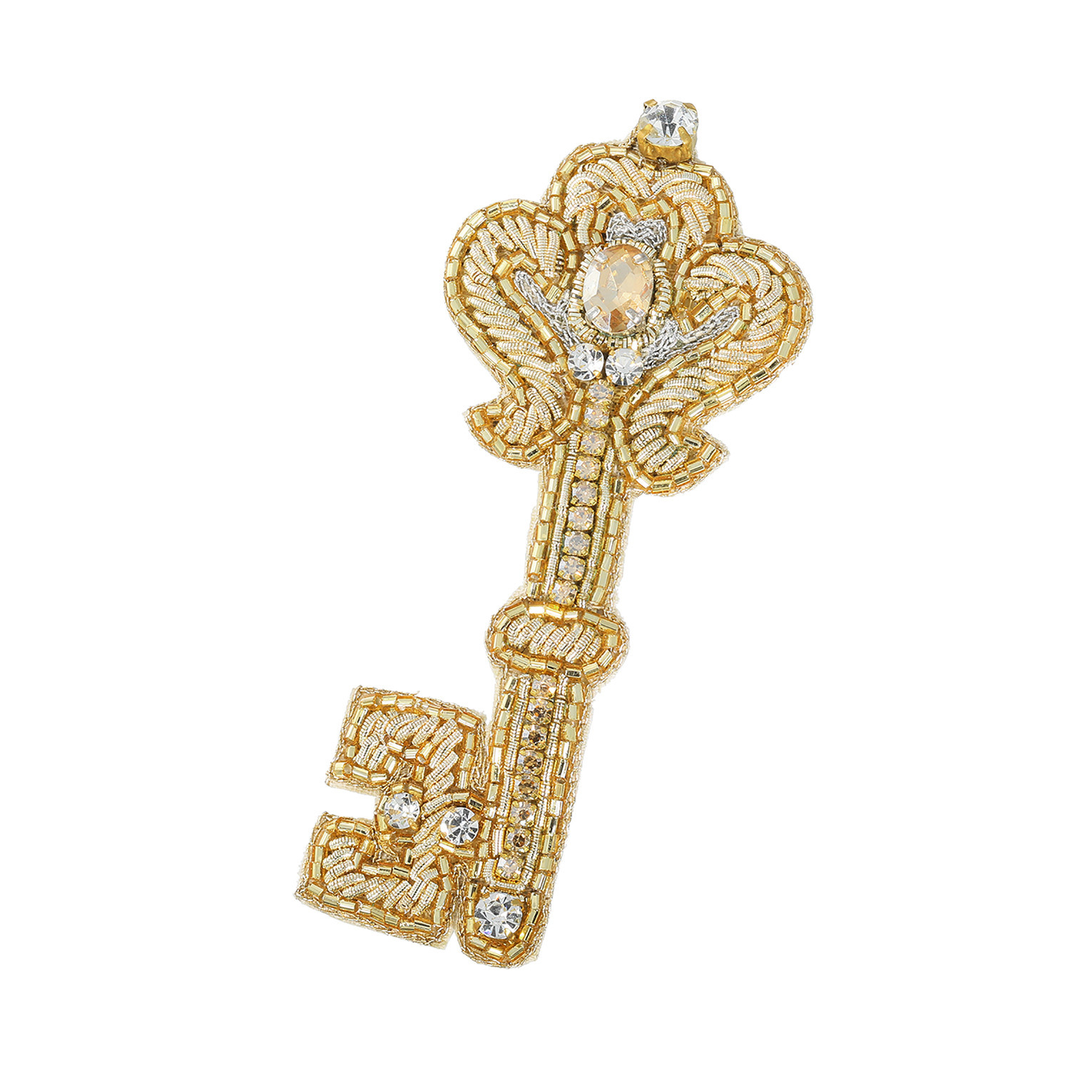 マダムヒロコ ビーズ＆ビジュウ刺しゅう ロックセットモティーフ ブローチ “ラブリーロック”