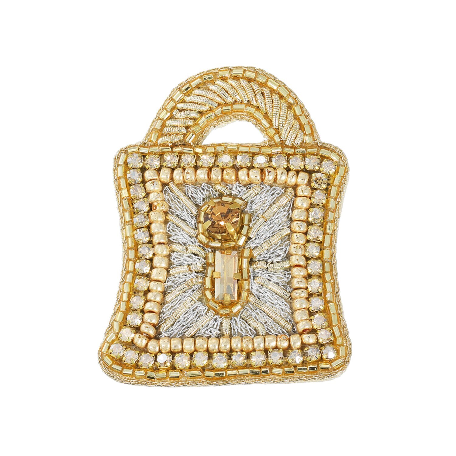 マダムヒロコ ビーズ＆ビジュウ刺しゅう ロックセットモティーフ ブローチ “ラブリーロック”