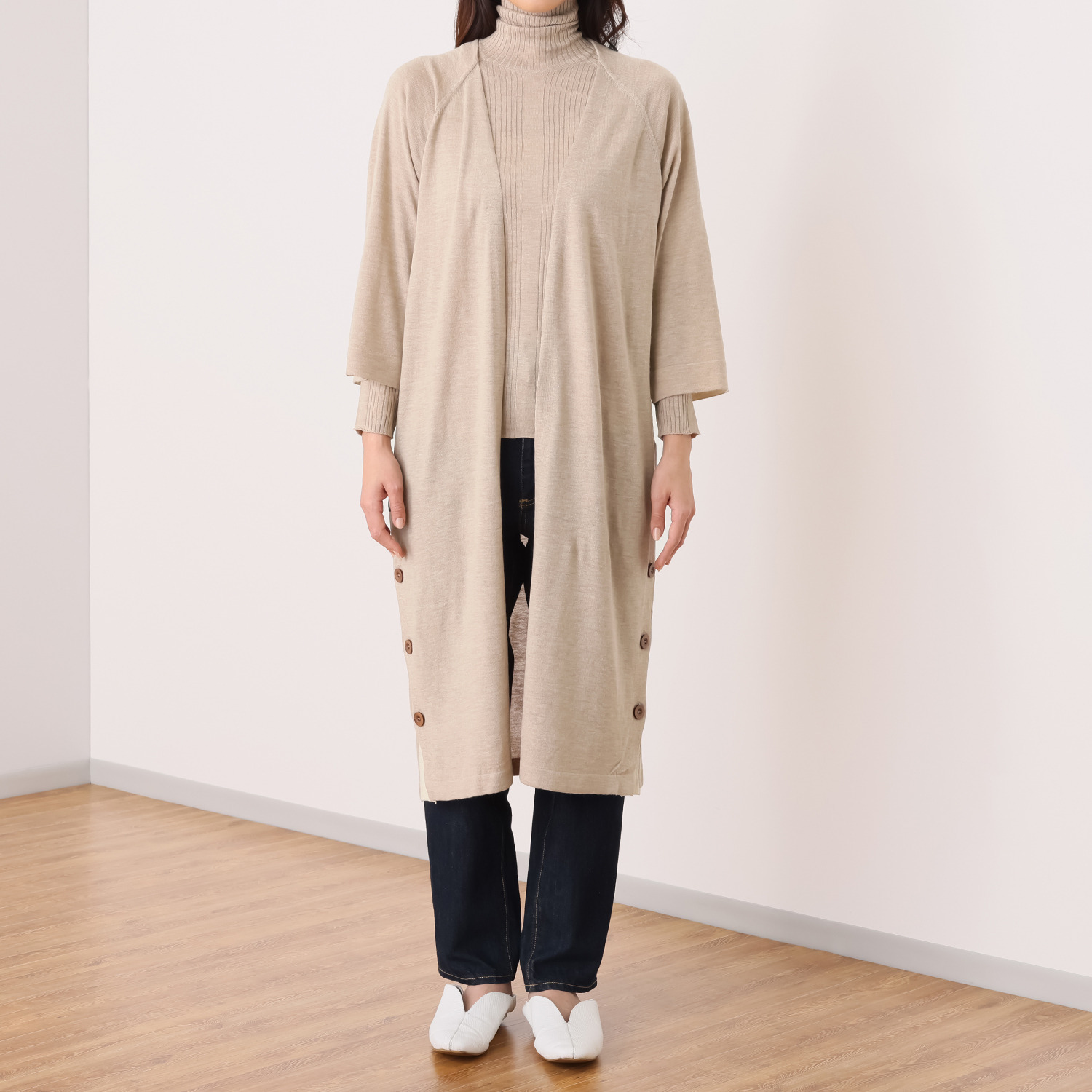 リラクラッシー しっとり柔らかな肌触り ６種の複合糸素材 ロングカーディガン＆ ハイネックニット