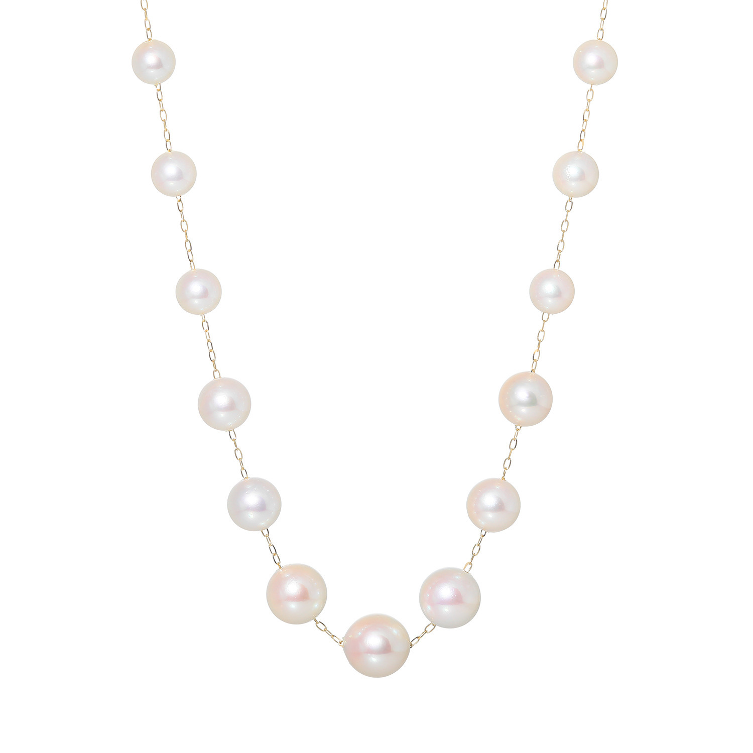 ジュペレ １８Ｋ 国産アコヤパール ８ｍｍＵＰ大玉アクセント スペシャルピッチ ステーションネックレス