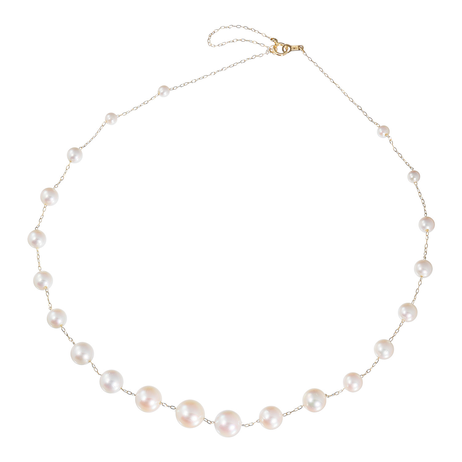 ジュペレ １８Ｋ 国産アコヤパール ８ｍｍＵＰ大玉アクセント スペシャルピッチ ステーションネックレス