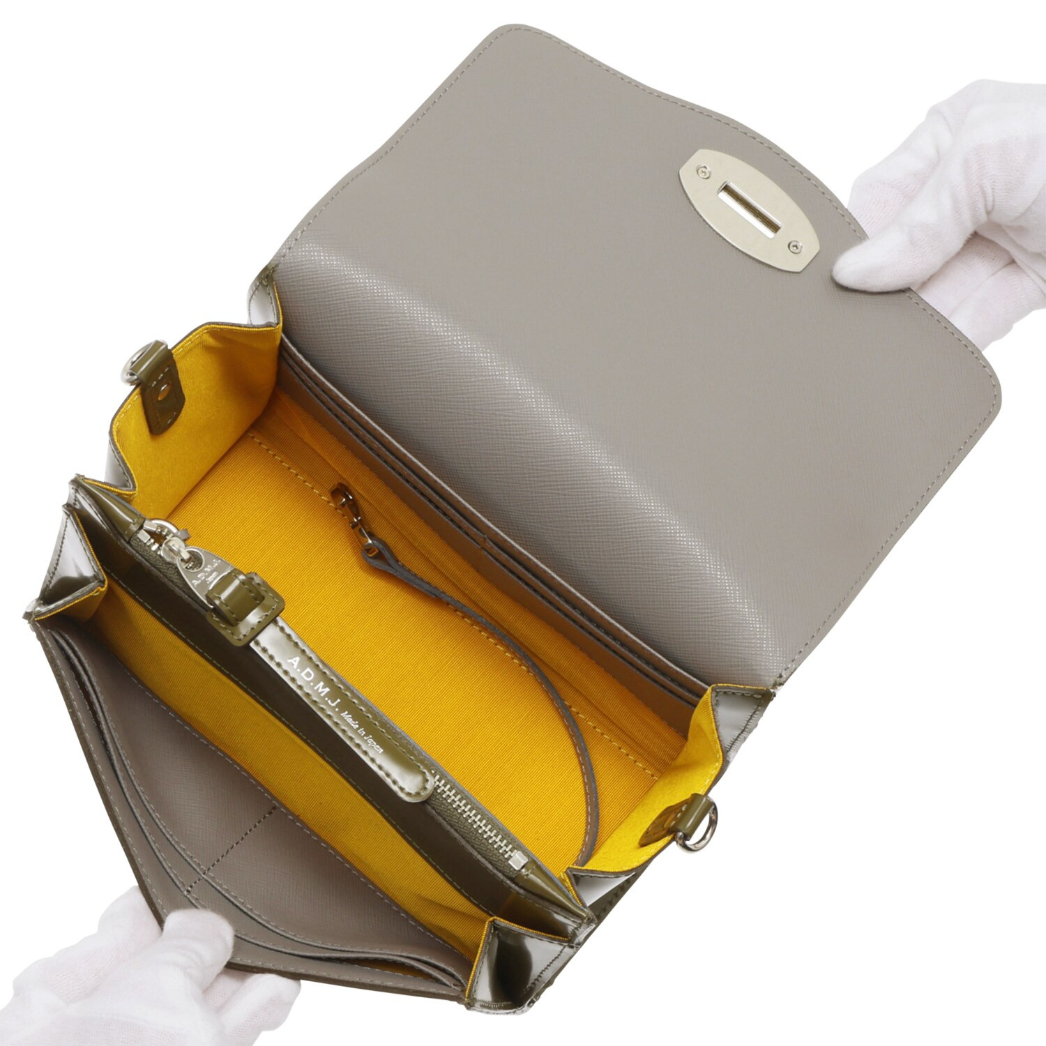 エーディーエムジェイ イタリアンレザー ターンロック ショルダーバッグ