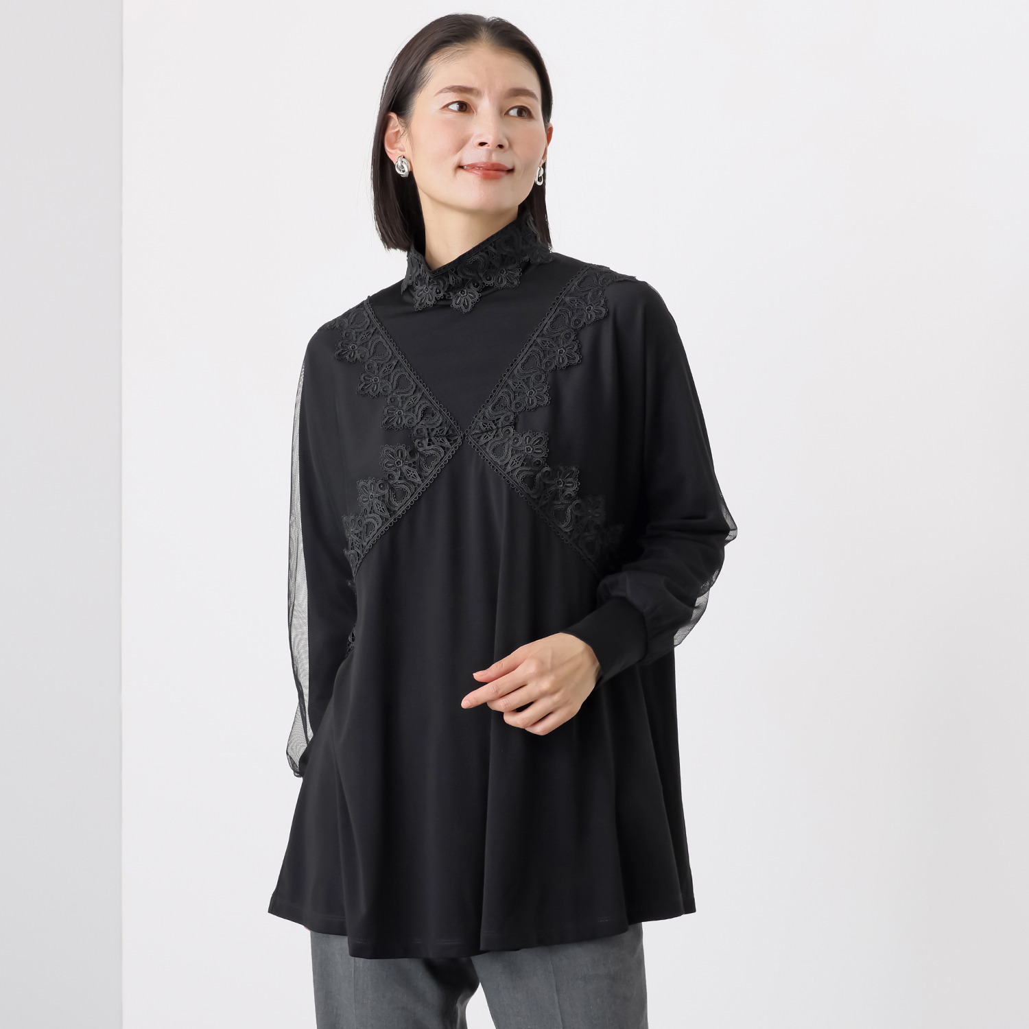 キョウコ　ヒガ チュールレース ミックス チュニックプルオーバー