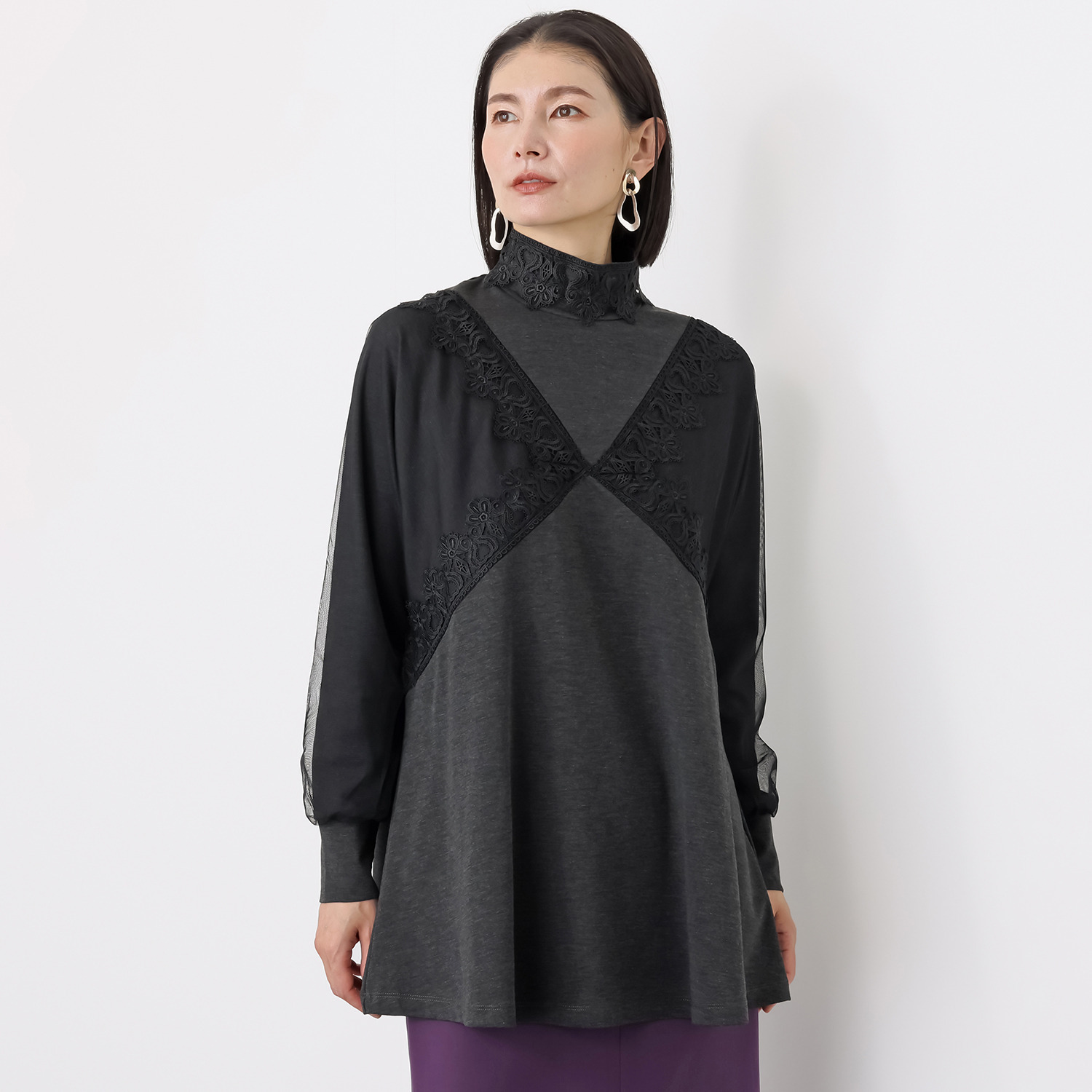 キョウコ　ヒガ チュールレース ミックス チュニックプルオーバー