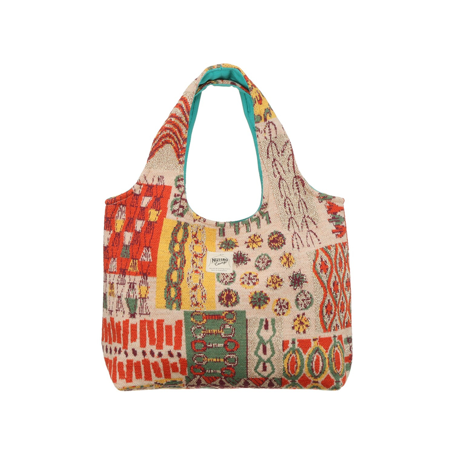 ニジイロキャンプ 日本製 ジャガード編 １２ゲージ 多色使いニットバッグ ＜ポーチ付＞