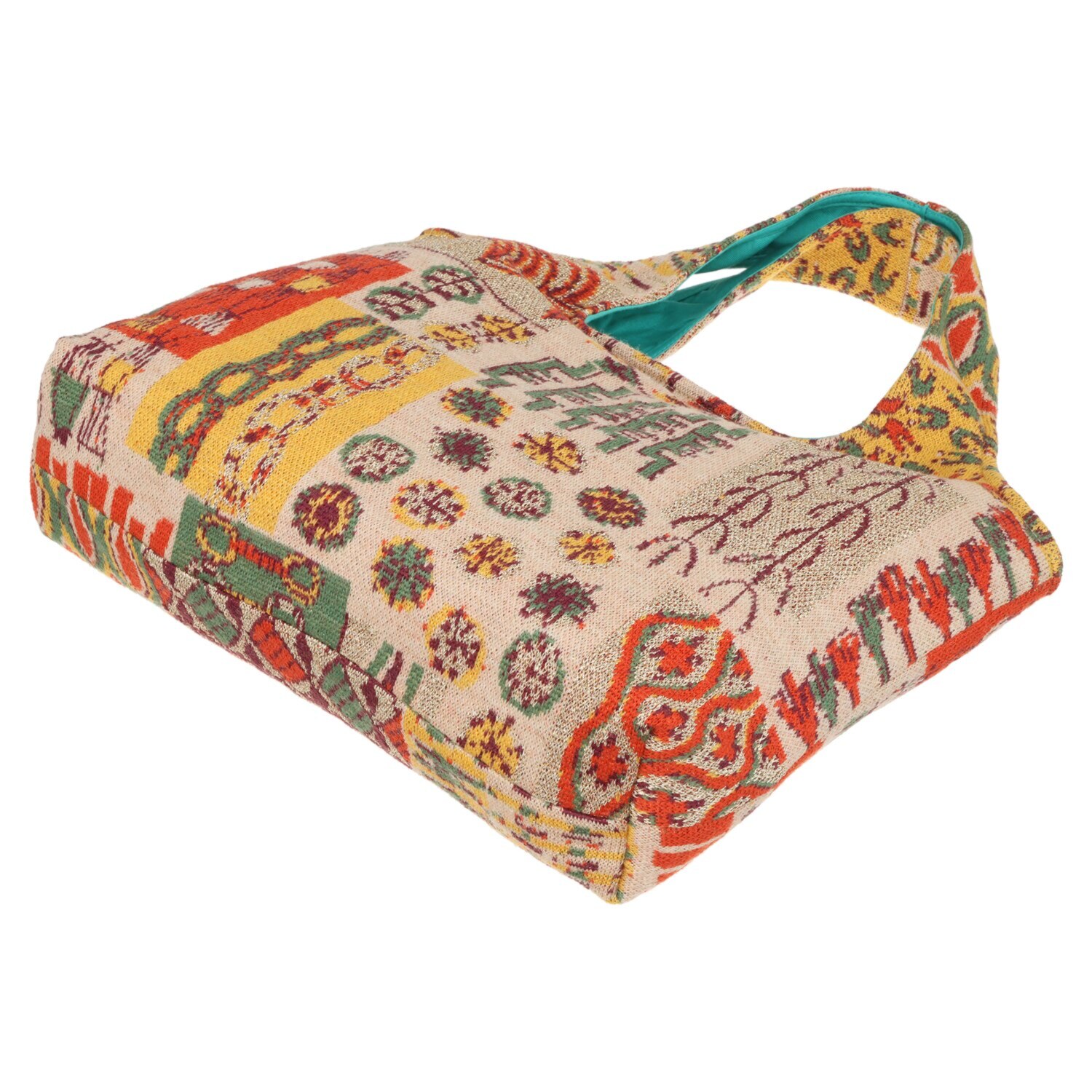 ニジイロキャンプ 日本製 ジャガード編 １２ゲージ 多色使いニットバッグ ＜ポーチ付＞