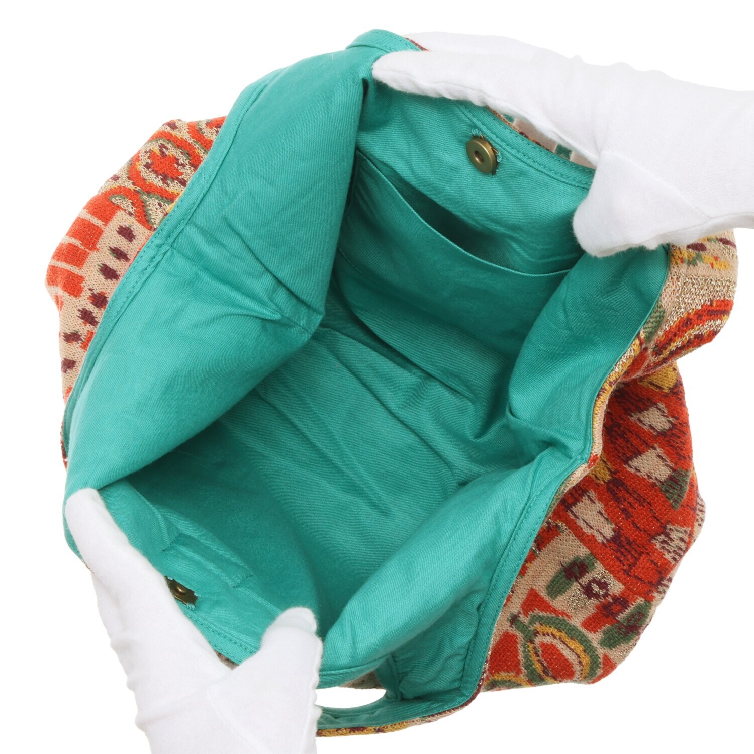 ニジイロキャンプ 日本製 ジャガード編 １２ゲージ 多色使いニットバッグ ＜ポーチ付＞