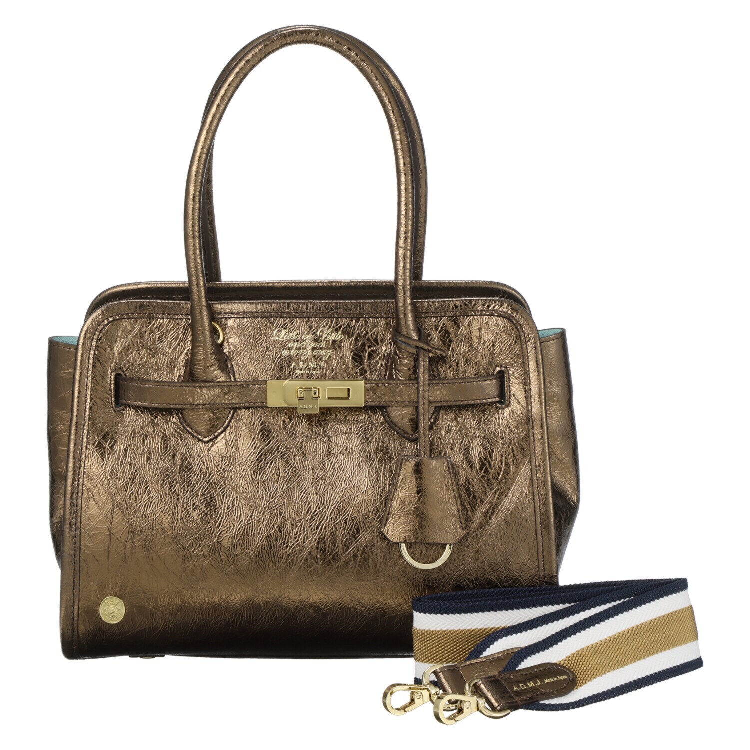 エーディーエムジェイ イタリアンレザー クラックメタル 前金具アクセント トートバッグ＜Ｍ＞