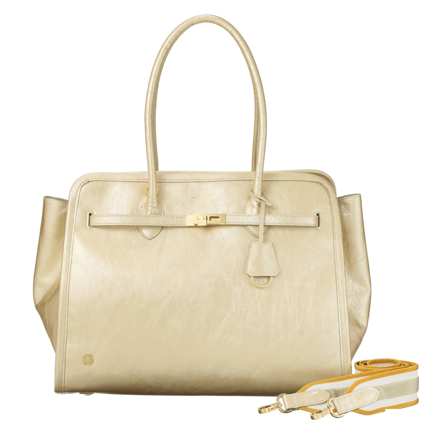 エーディーエムジェイ イタリアンレザー クラックメタル 前金具アクセント トートバッグ＜Ｌ＞