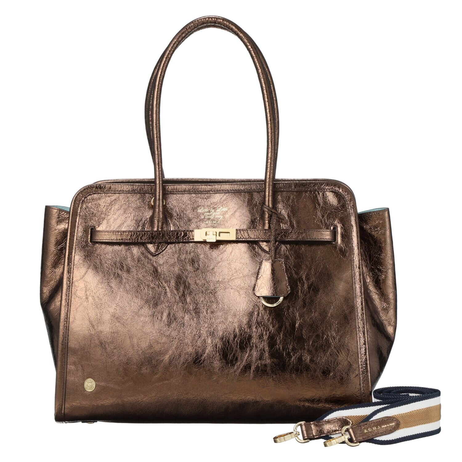 エーディーエムジェイ イタリアンレザー クラックメタル 前金具アクセント トートバッグ＜Ｌ＞