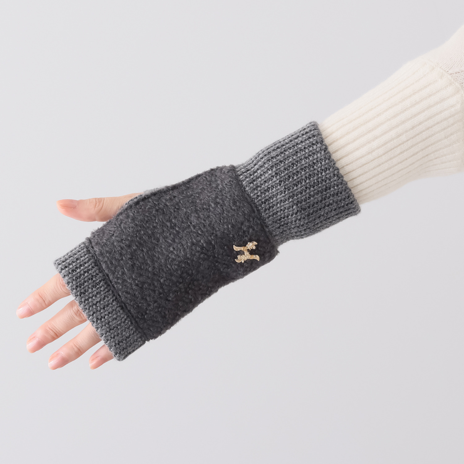 ヘ・エラ おしゃれであったか ウール切替 フィンガーレス ニットグローブ
