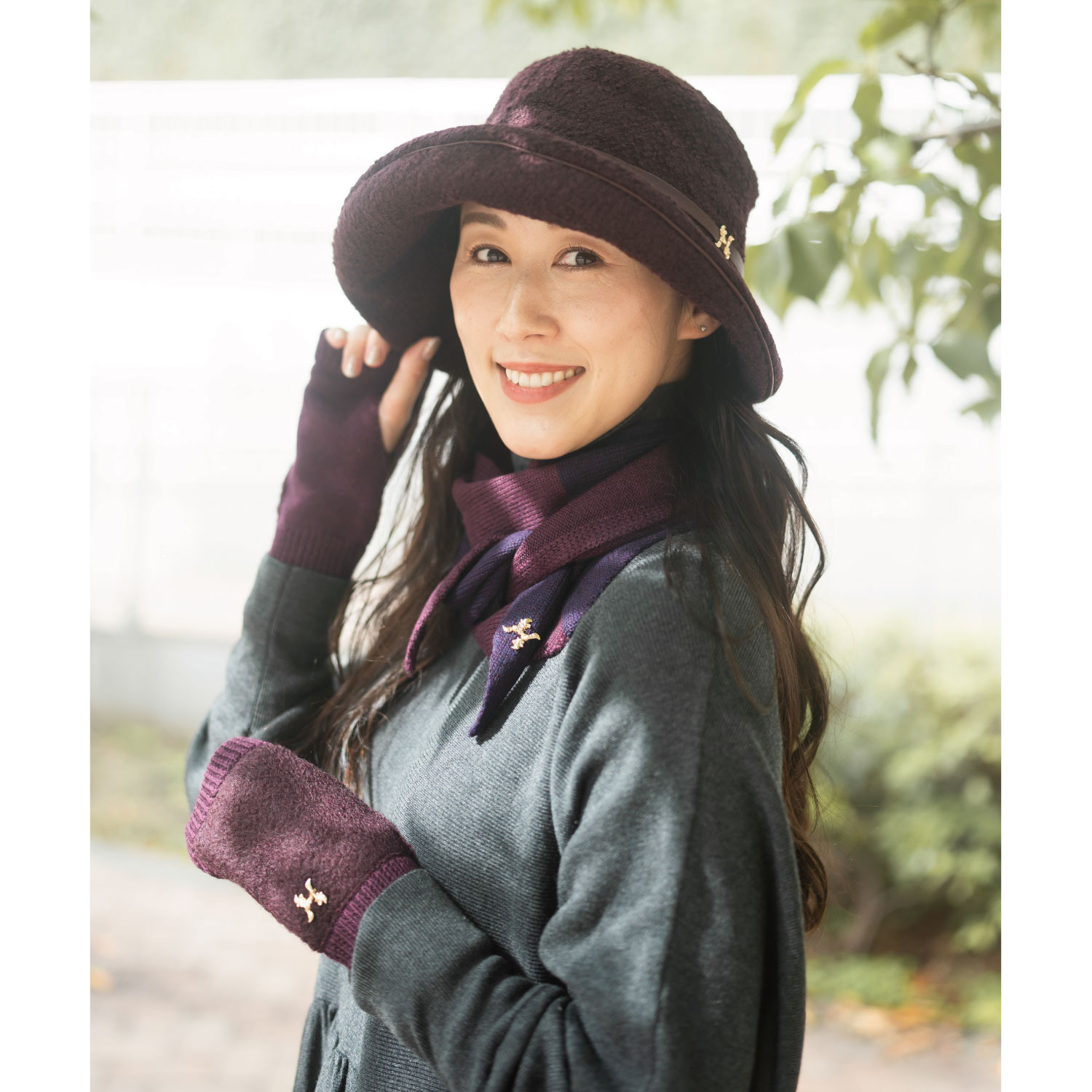 ヘ・エラ おしゃれであったか ウール切替 フィンガーレス ニットグローブ