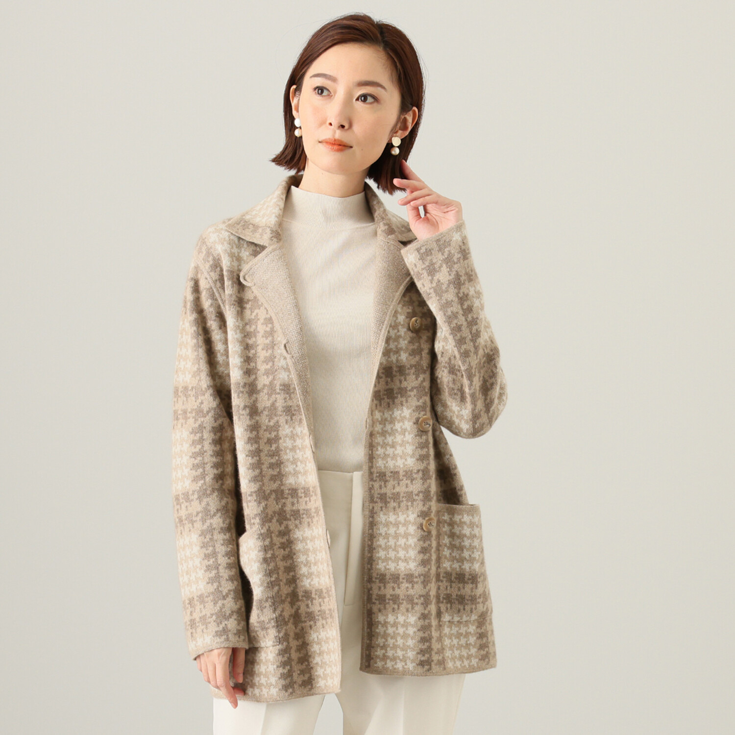 ネイチャーズ 無染色カシミヤ ジャガード編 ジャケットコート