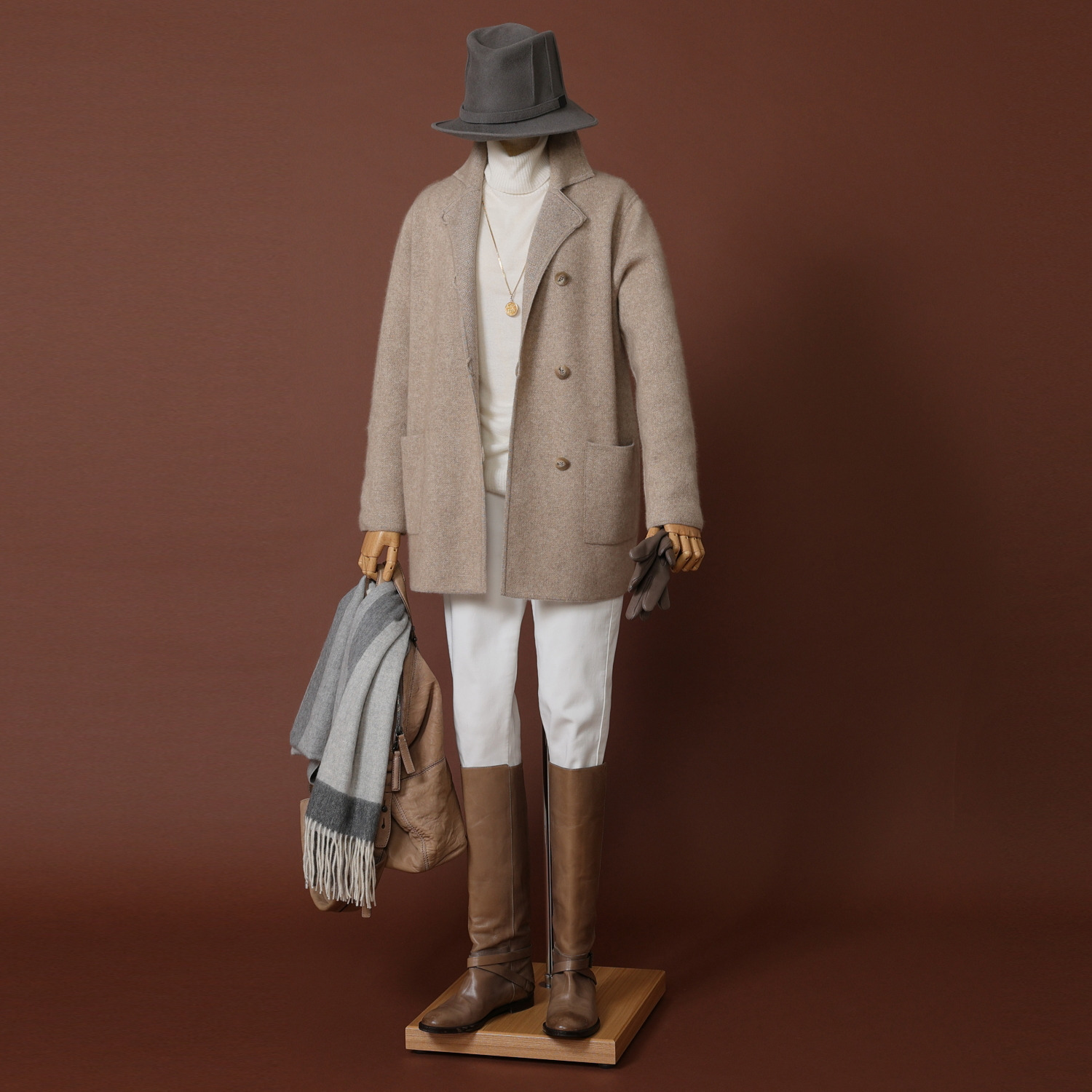 ネイチャーズ 無染色カシミヤ ジャガード編 ジャケットコート